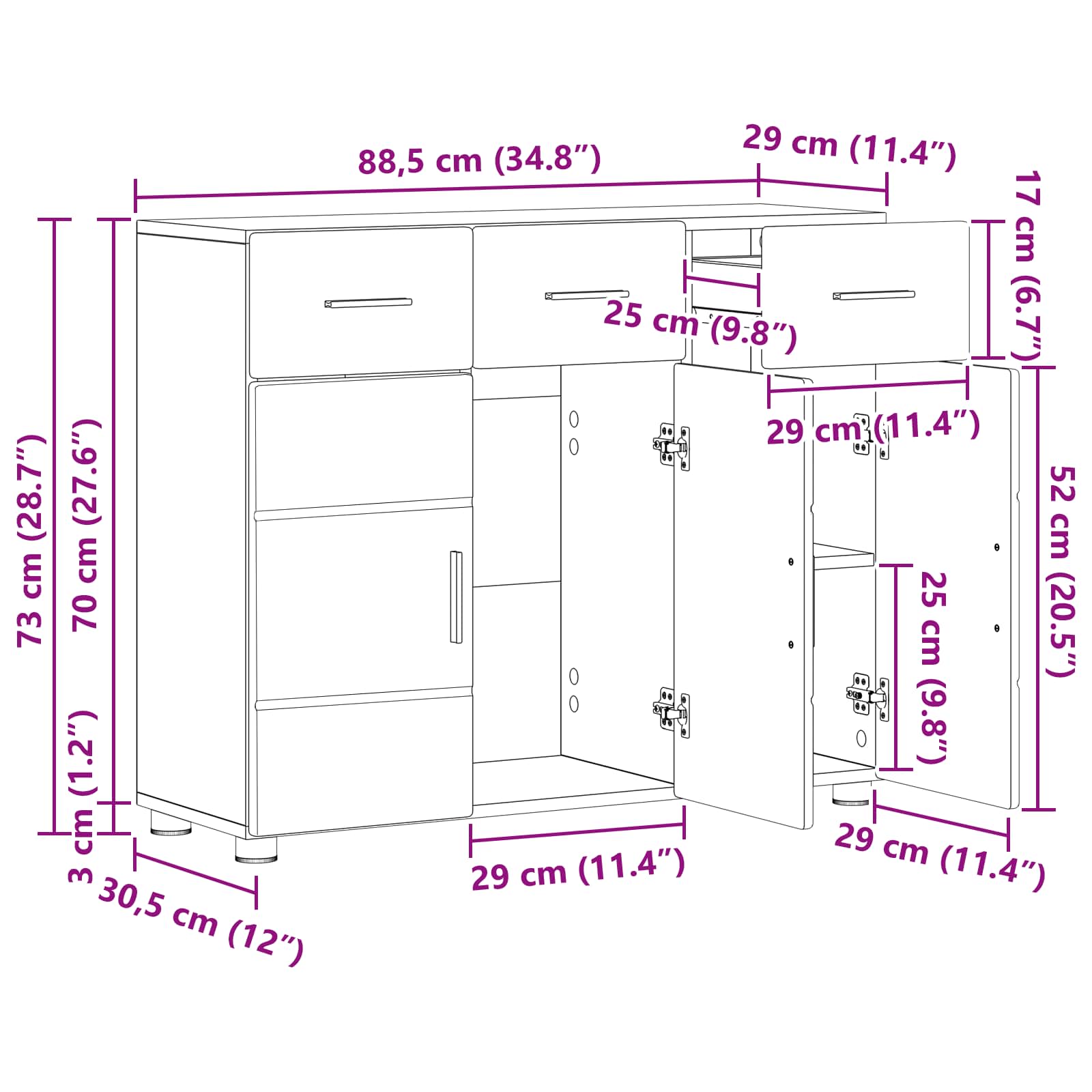 Sideboard FLORIN 88,5 x 30,5 x 73 cm Weiß Holzwerkstoff