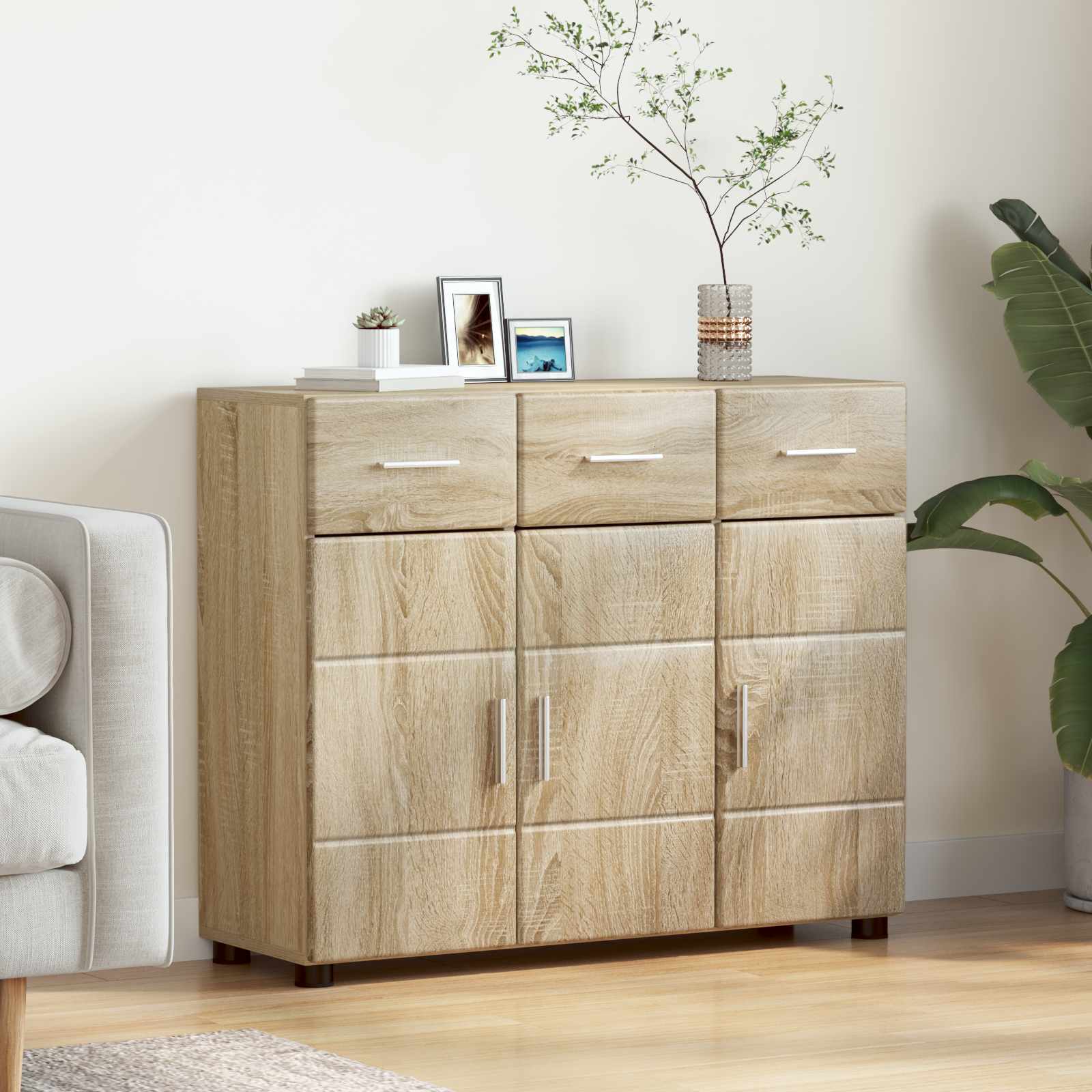 Sideboard FLORIN 88,5 x 30,5 x 73 cm Sonoma-Eiche Holzwerkstoff