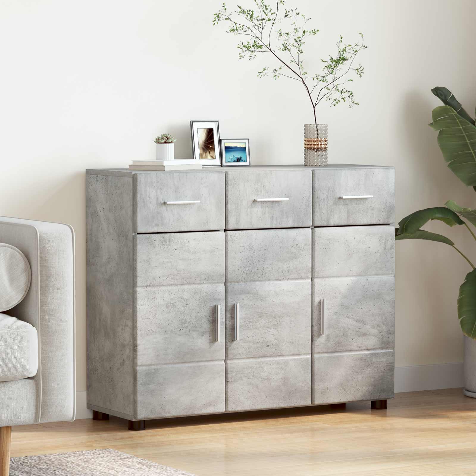 Sideboard FLORIN 88,5 x 30,5 x 73 cm Beton Grau Holzwerkstoff