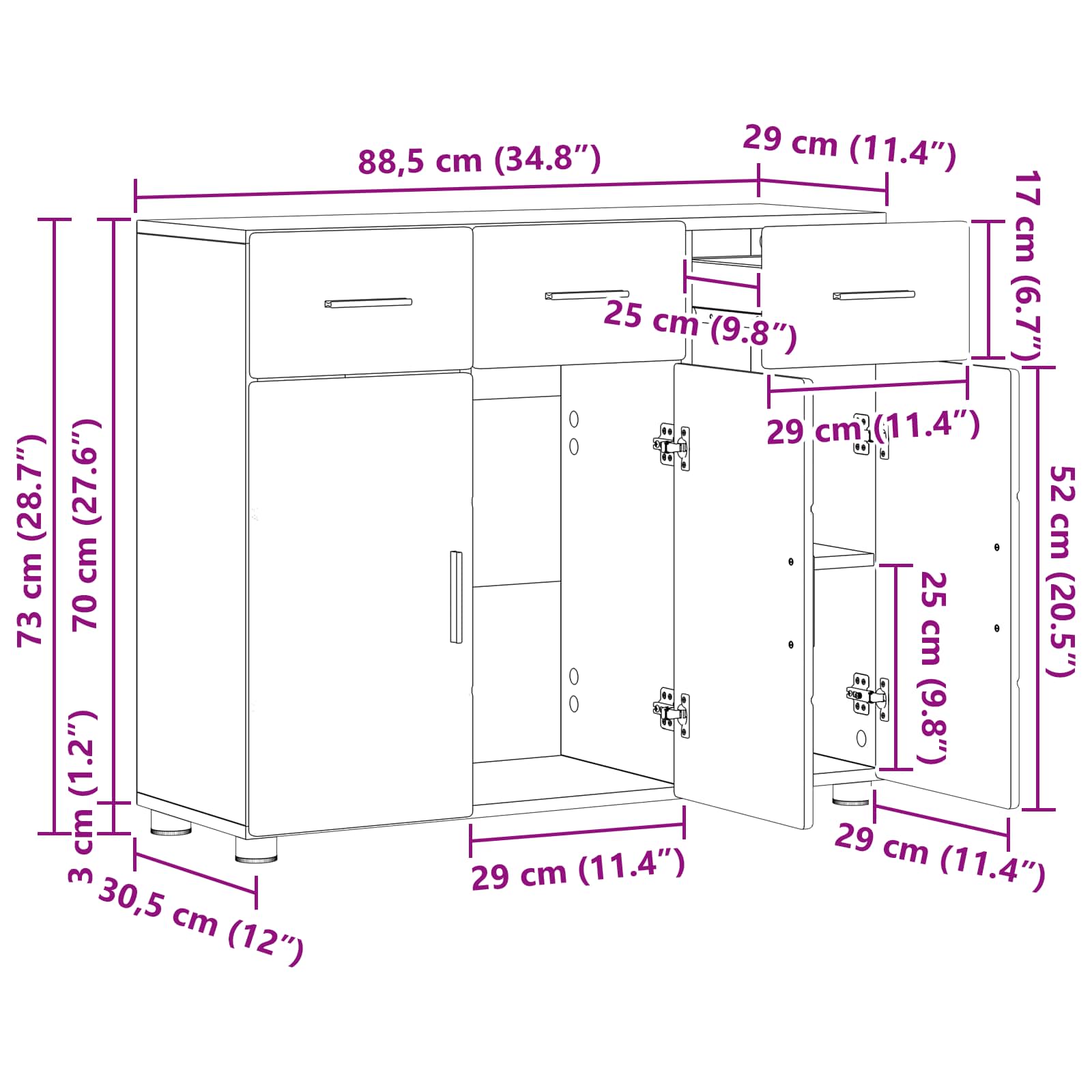 Sideboard FLORIN 88,5 x 30,5 x 73 cm Beton Grau Holzwerkstoff