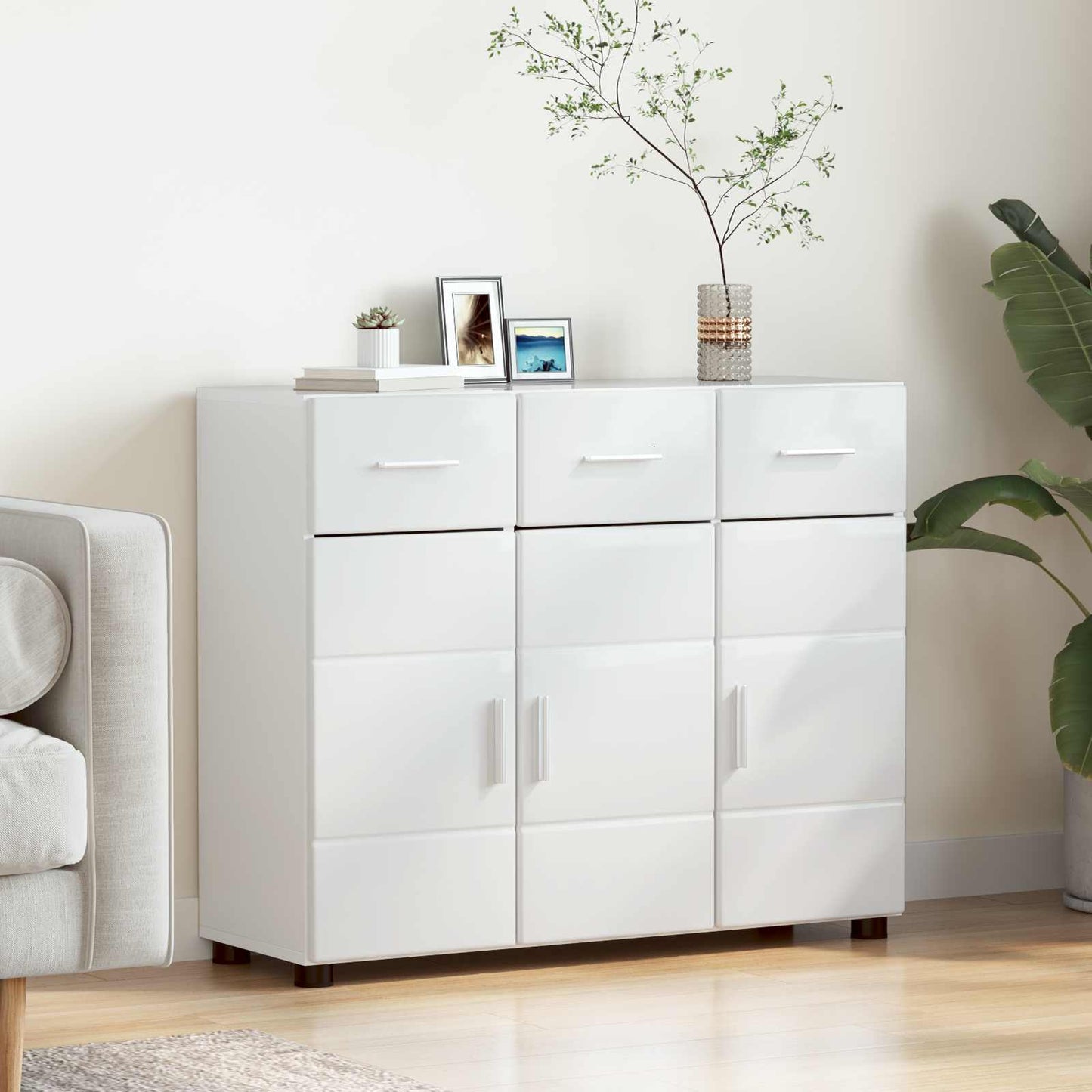 Sideboard FLORIN 88,5 x 30,5 x 73 cm Hochglanz Weiß