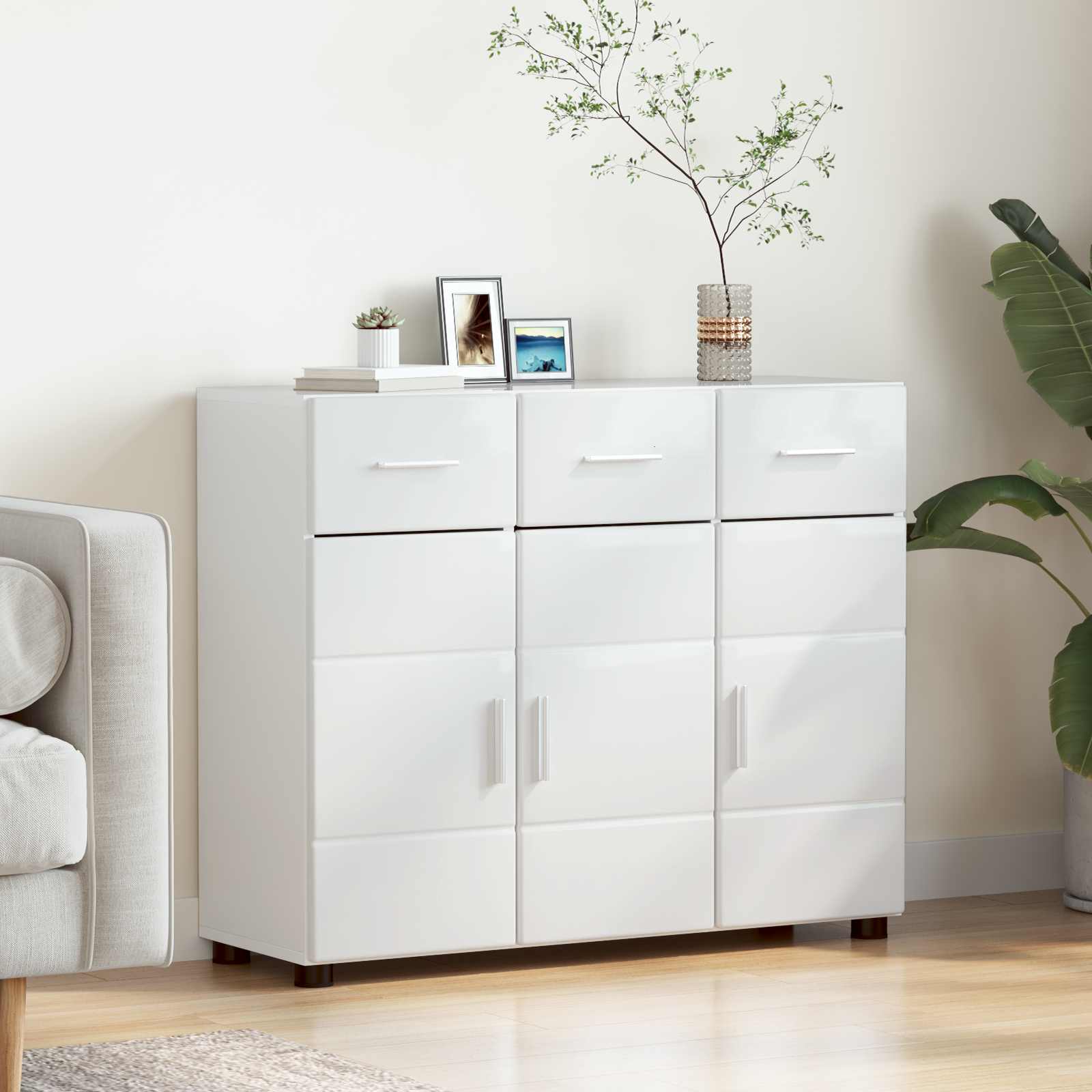 Sideboard FLORIN 88,5 x 30,5 x 73 cm Hochglanz Weiß