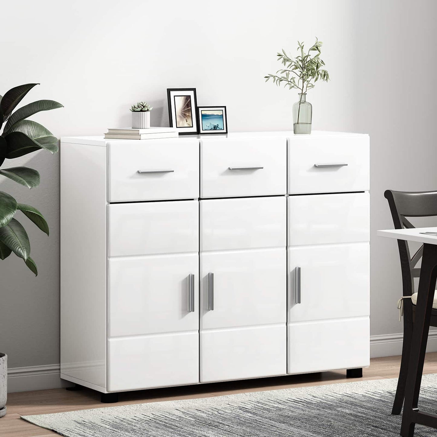 Sideboard FLORIN 88,5 x 30,5 x 73 cm Hochglanz Weiß