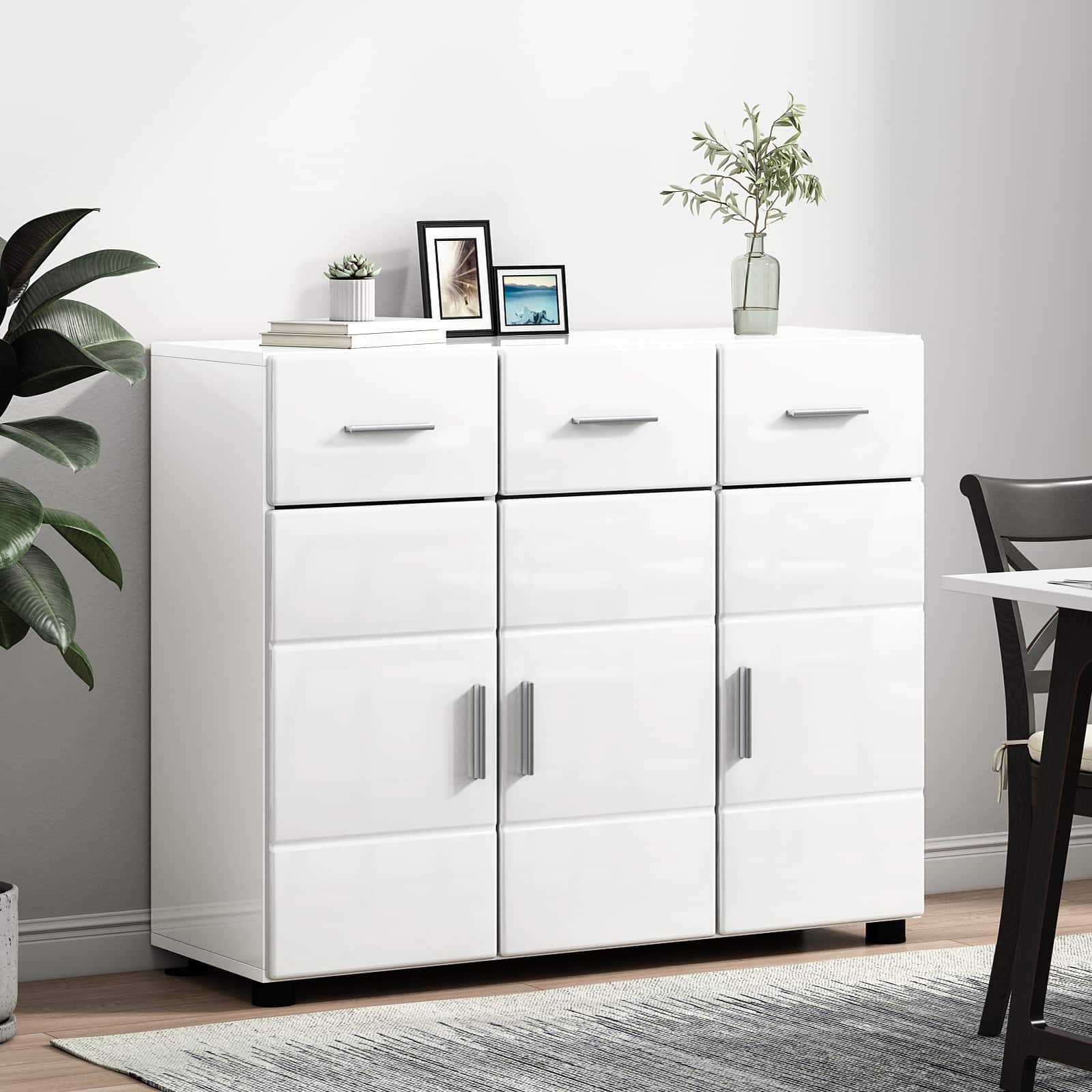 Sideboard FLORIN 88,5 x 30,5 x 73 cm Hochglanz Weiß