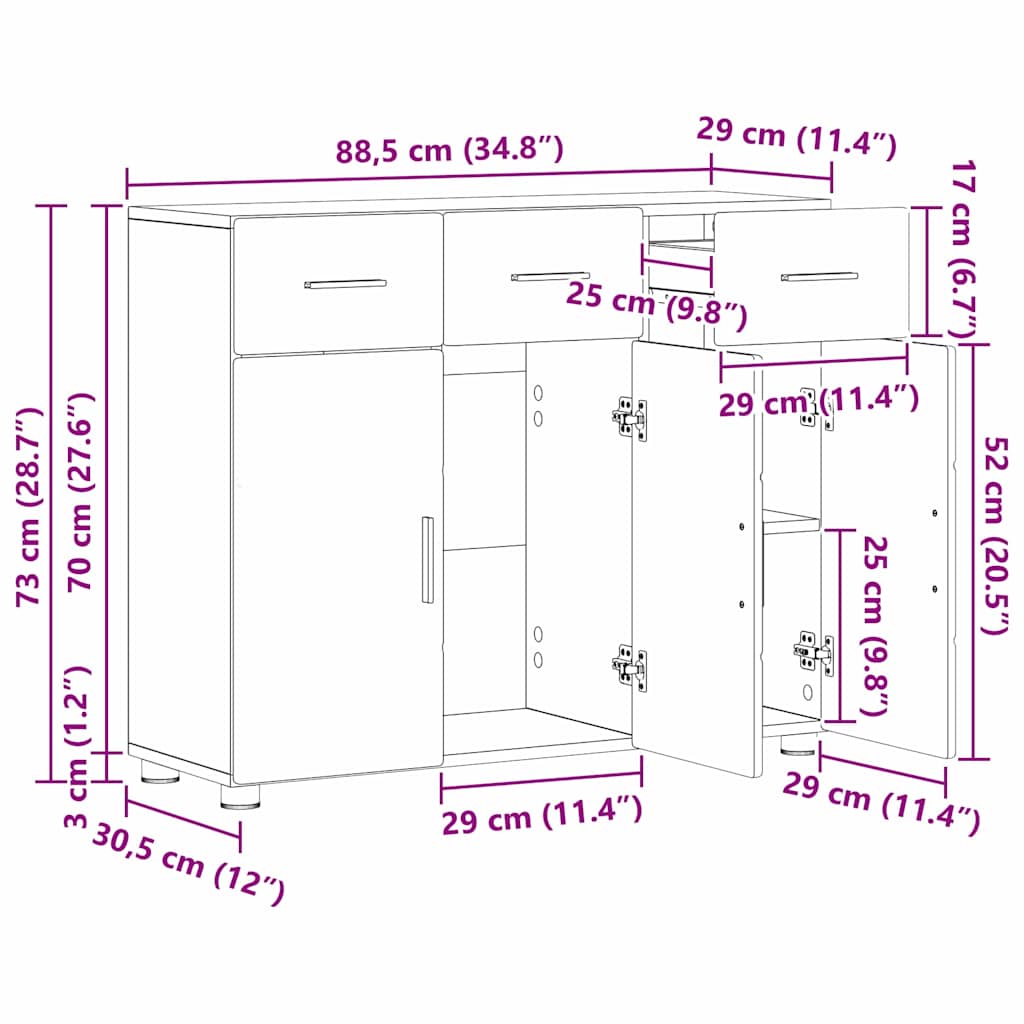 Sideboard FLORIN 88,5 x 30,5 x 73 cm Altholz Holzwerkstoff
