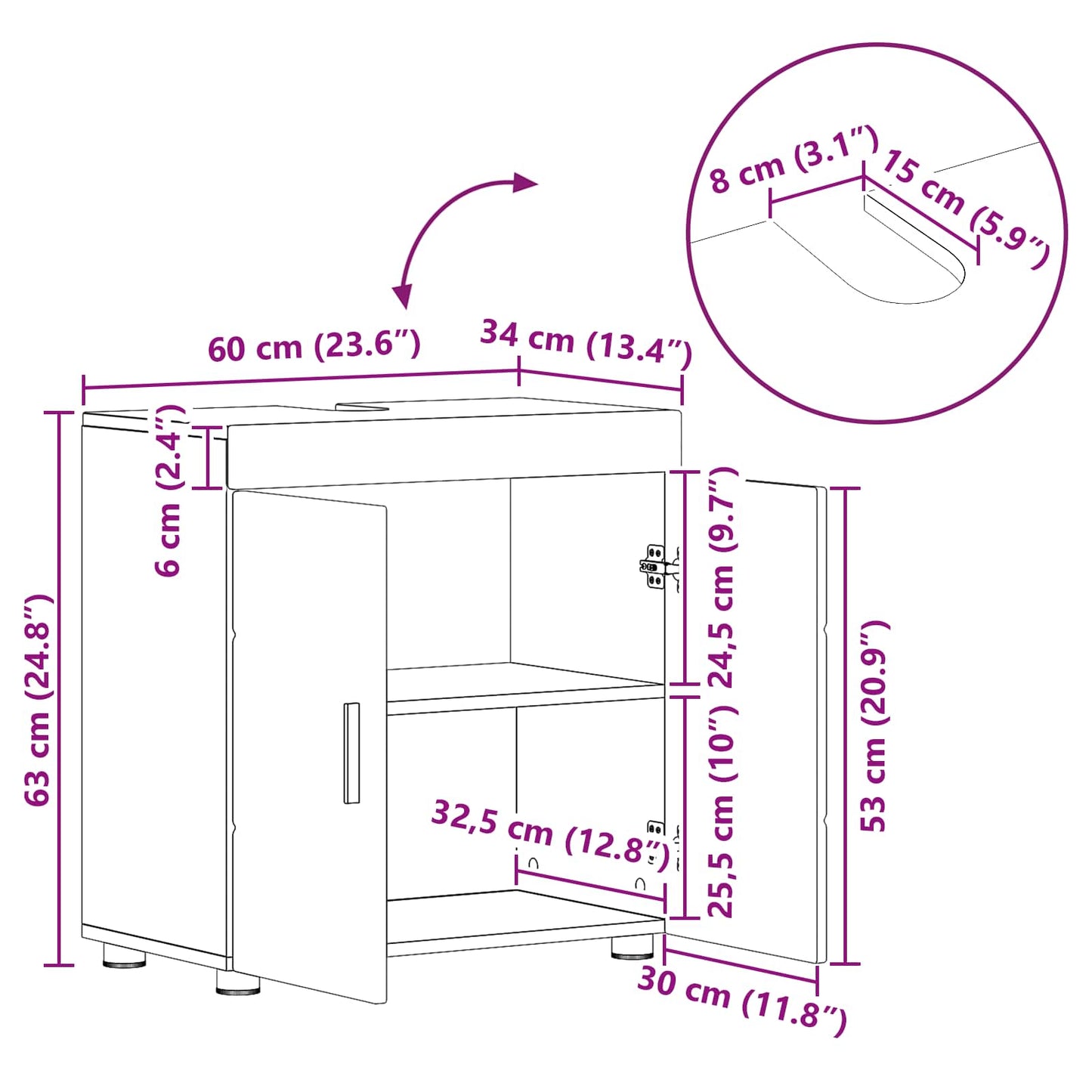 Badezimmerschrank-Set TULUM Weiß 60 x 34 x 63 cm Holzwerkstoff