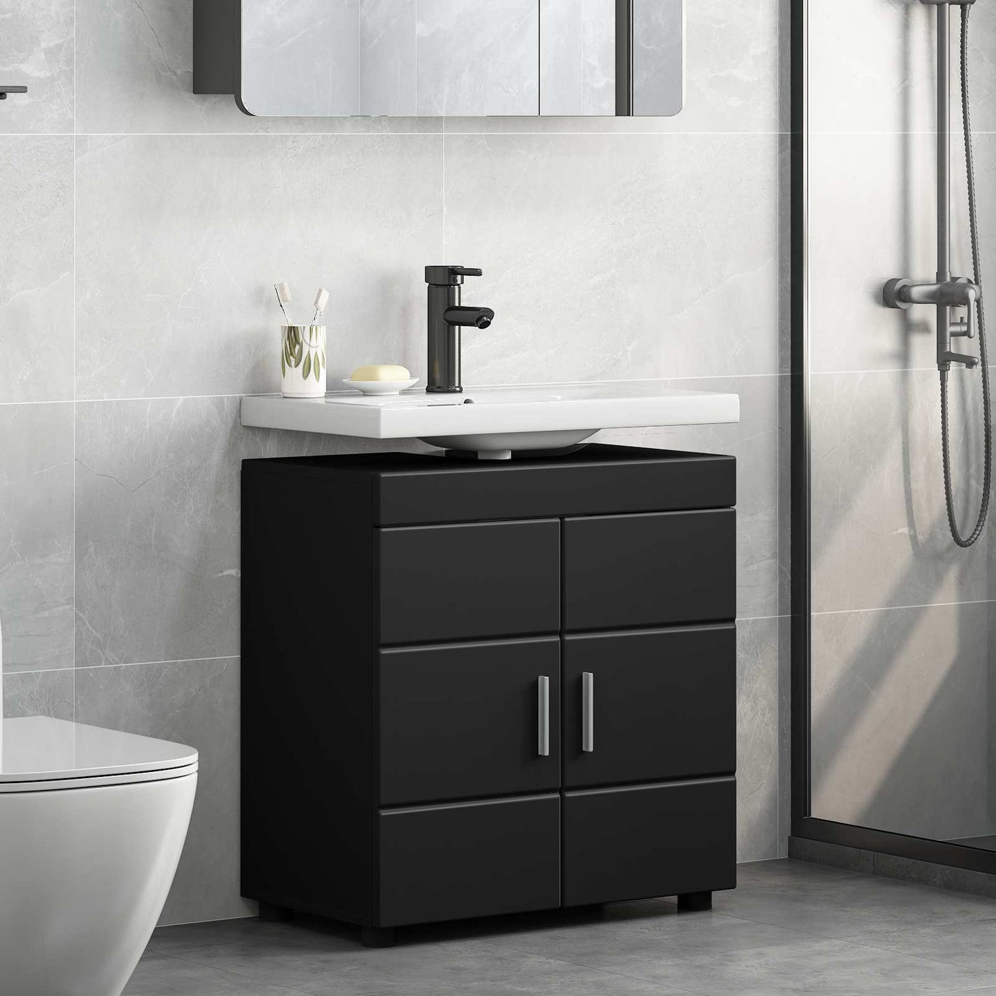 Badezimmerschrank-Set TULUM Schwarz 60 x 34 x 63 cm