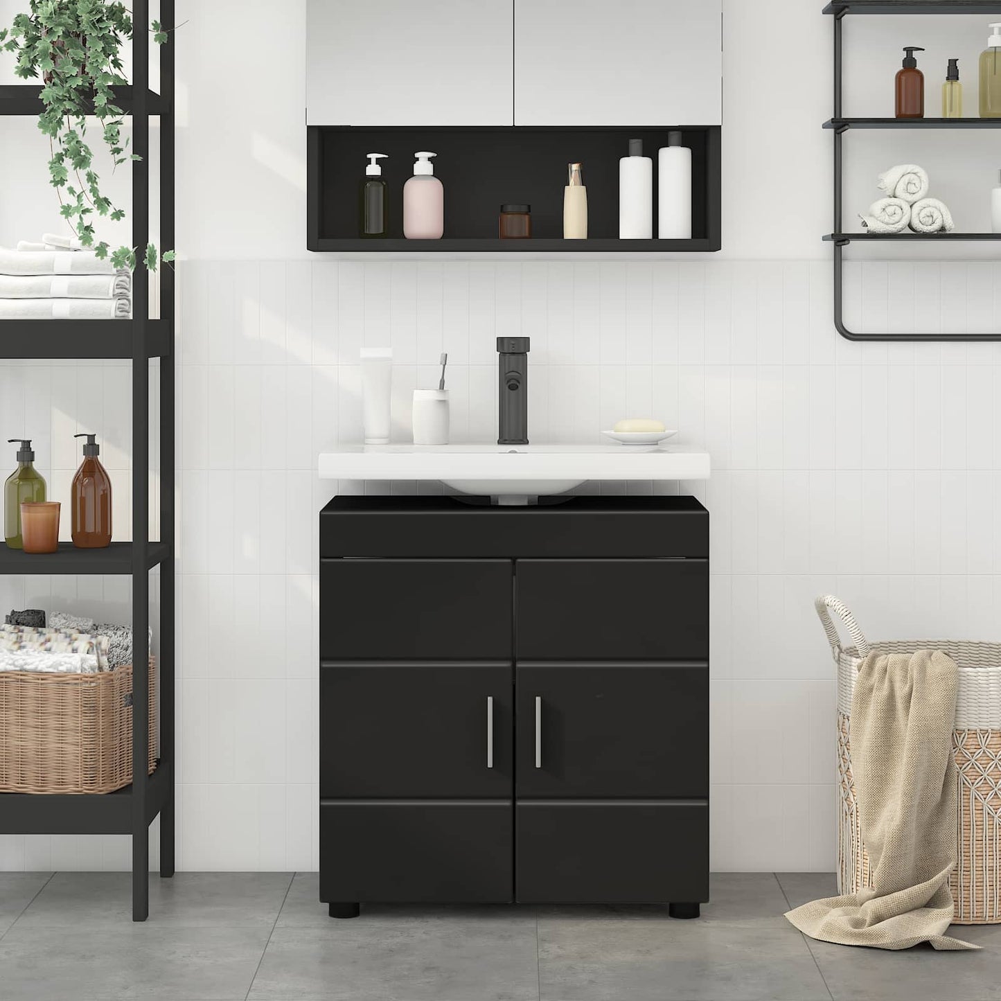 Badezimmerschrank-Set TULUM Schwarz 60 x 34 x 63 cm