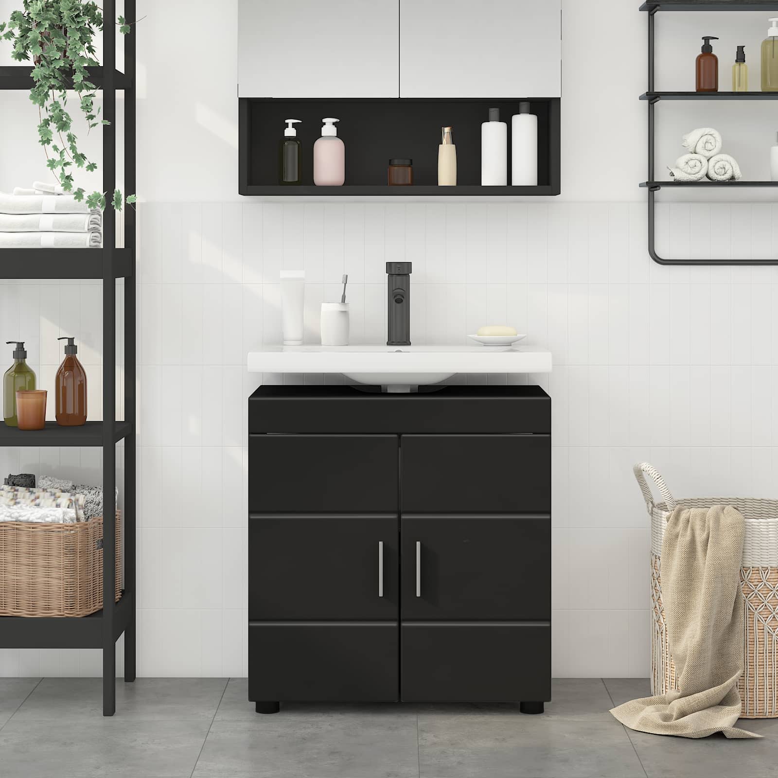 Badezimmerschrank-Set TULUM Schwarz 60 x 34 x 63 cm