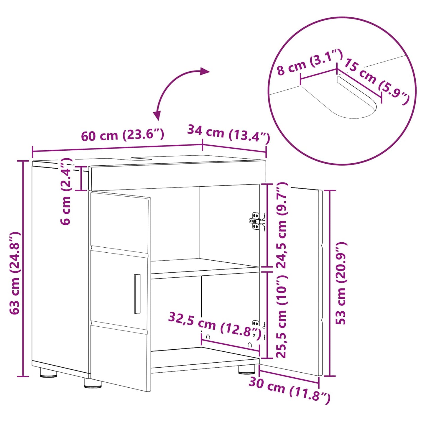 Badezimmerschrank-Set TULUM Schwarz 60 x 34 x 63 cm