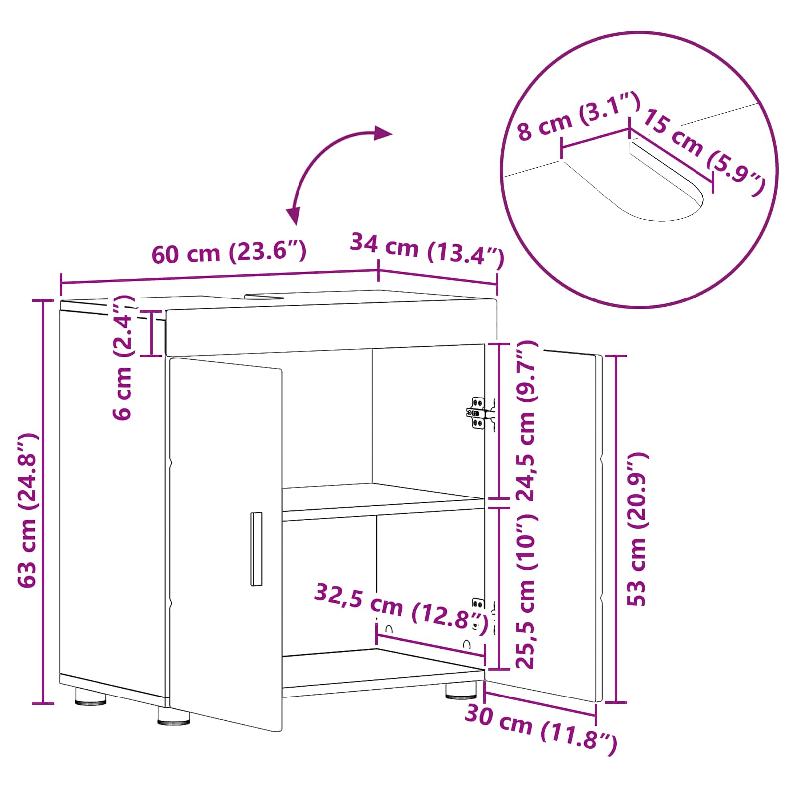 Badezimmerschrank-Set TULUM Beton Grau 60 x 34 x 63 cm