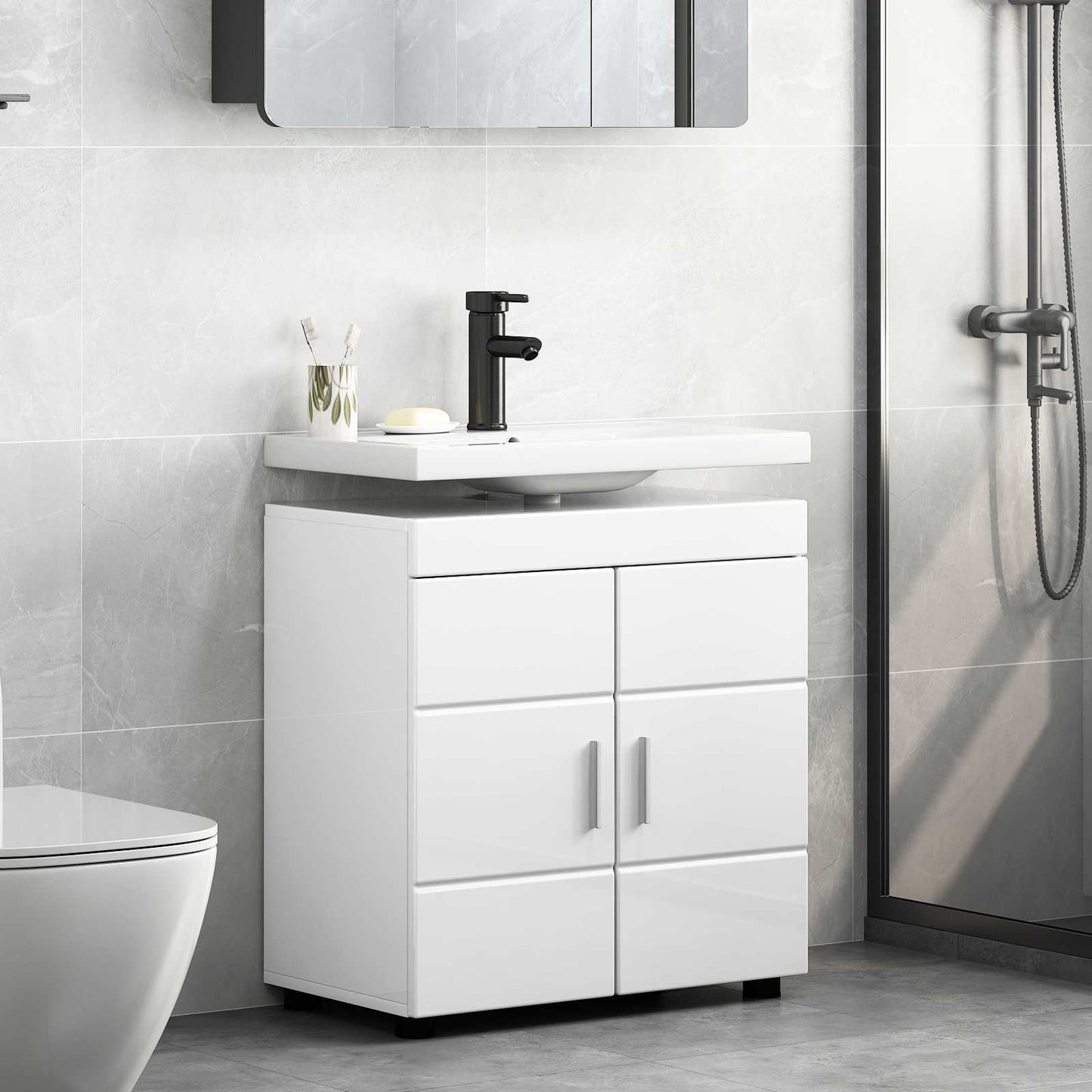 Badezimmerschrank-Set TULUM Hochglanz Weiß 60 x 34 x 63 cm