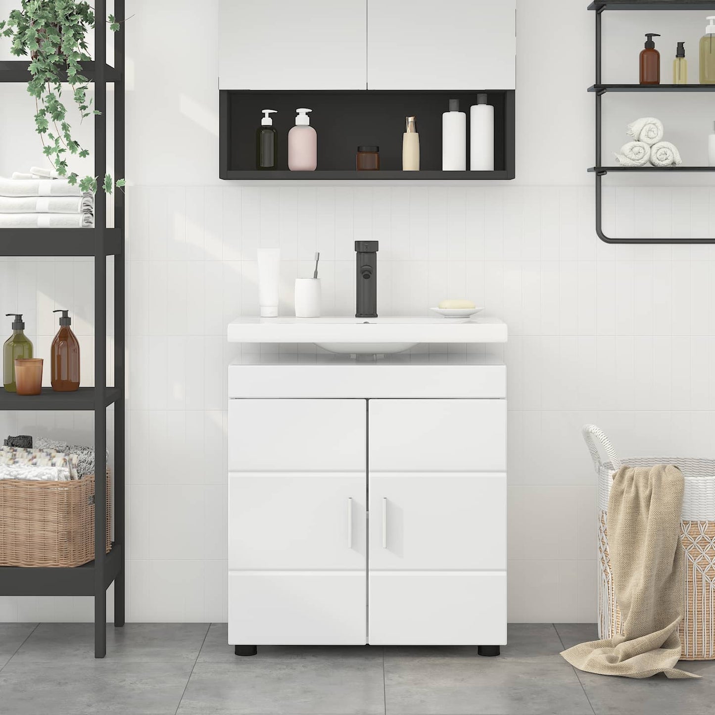 Badezimmerschrank-Set TULUM Hochglanz Weiß 60 x 34 x 63 cm