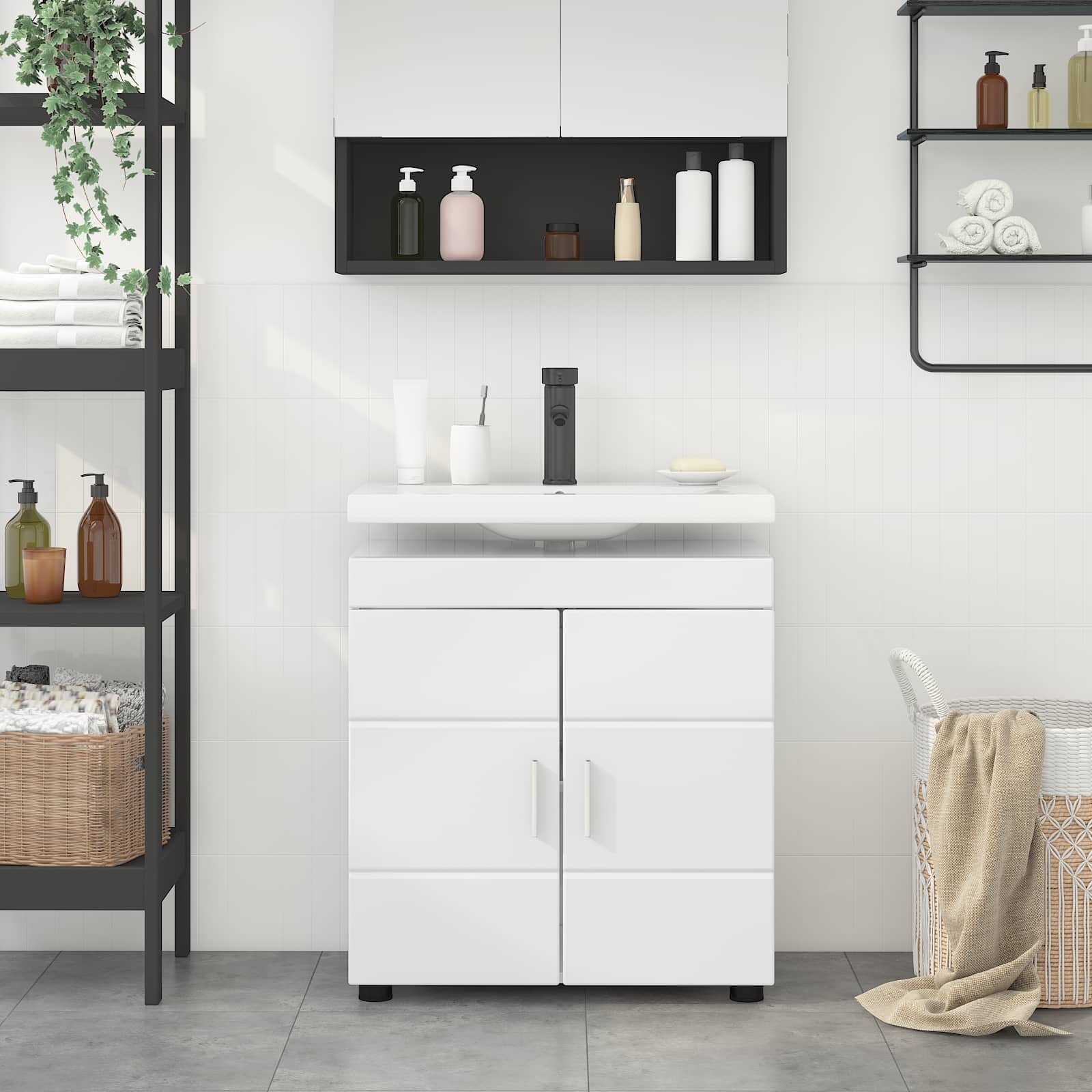 Badezimmerschrank-Set TULUM Hochglanz Weiß 60 x 34 x 63 cm