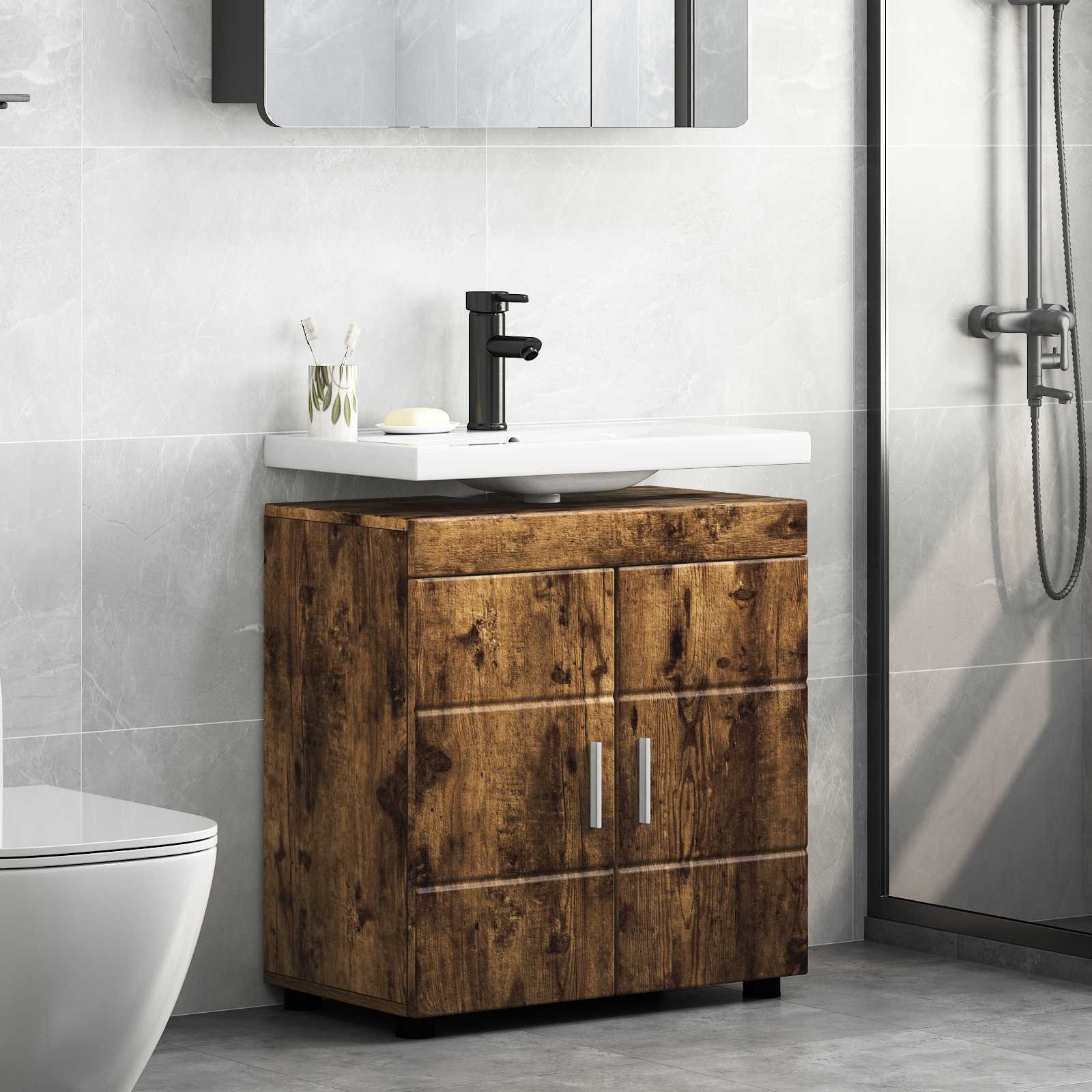 Badezimmerschrank-Set TULUM Geräucherte Eiche 60 x 34 x 63 cm