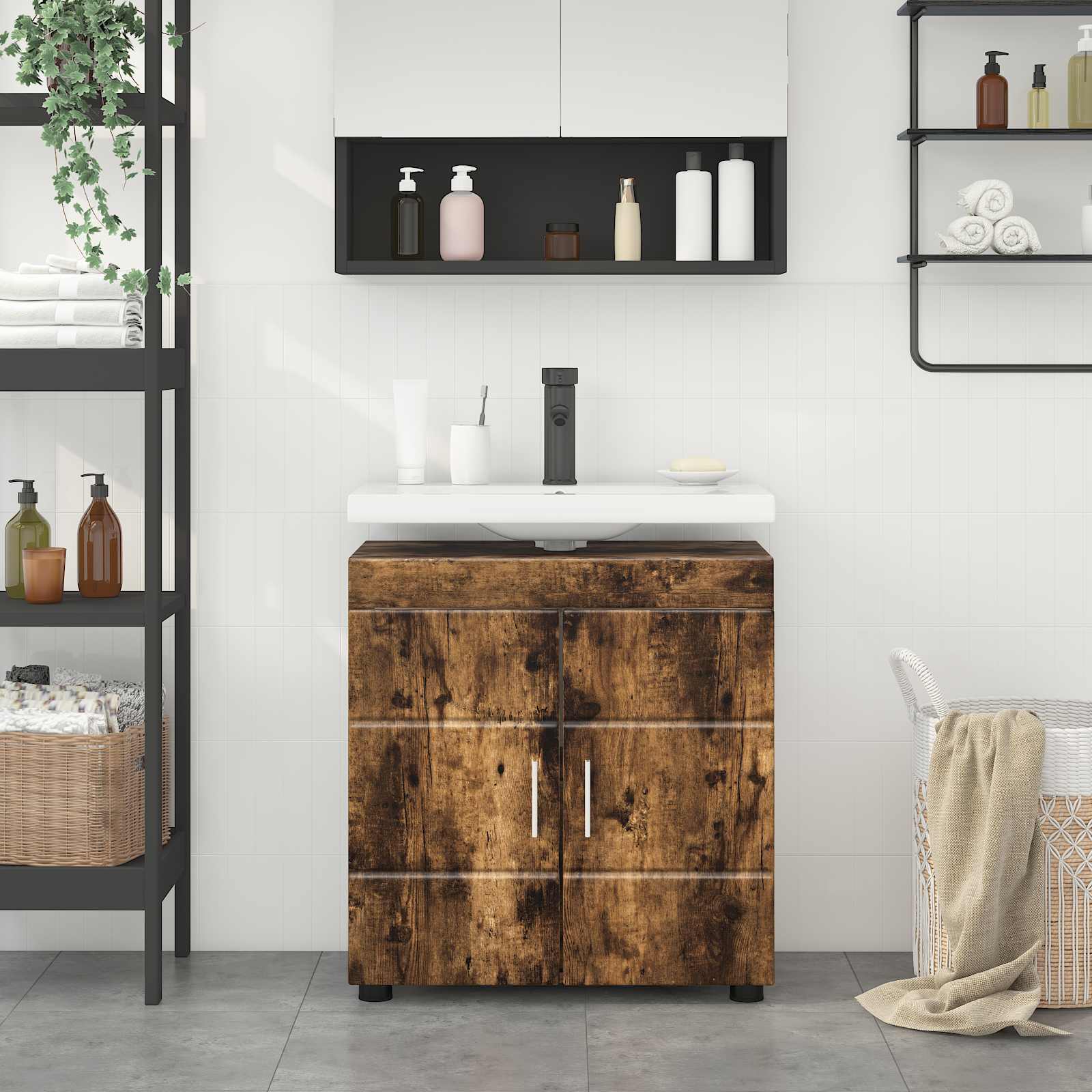 Badezimmerschrank-Set TULUM Geräucherte Eiche 60 x 34 x 63 cm