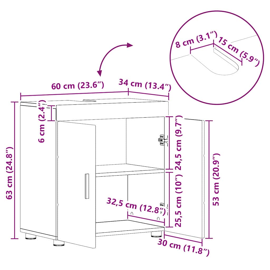 Badezimmerschrank-Set TULUM Artisan-Eiche 60 x 34 x 63 cm