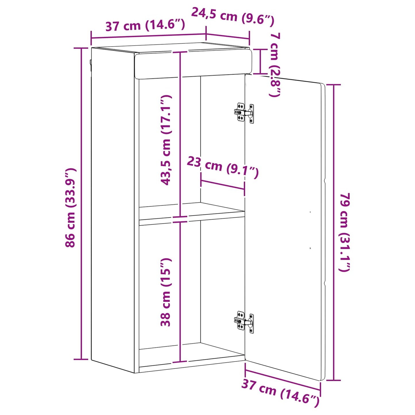 Badezimmer-Wandschrank TULUM Graues Sonoma 37 x 24,5 x 86 cm