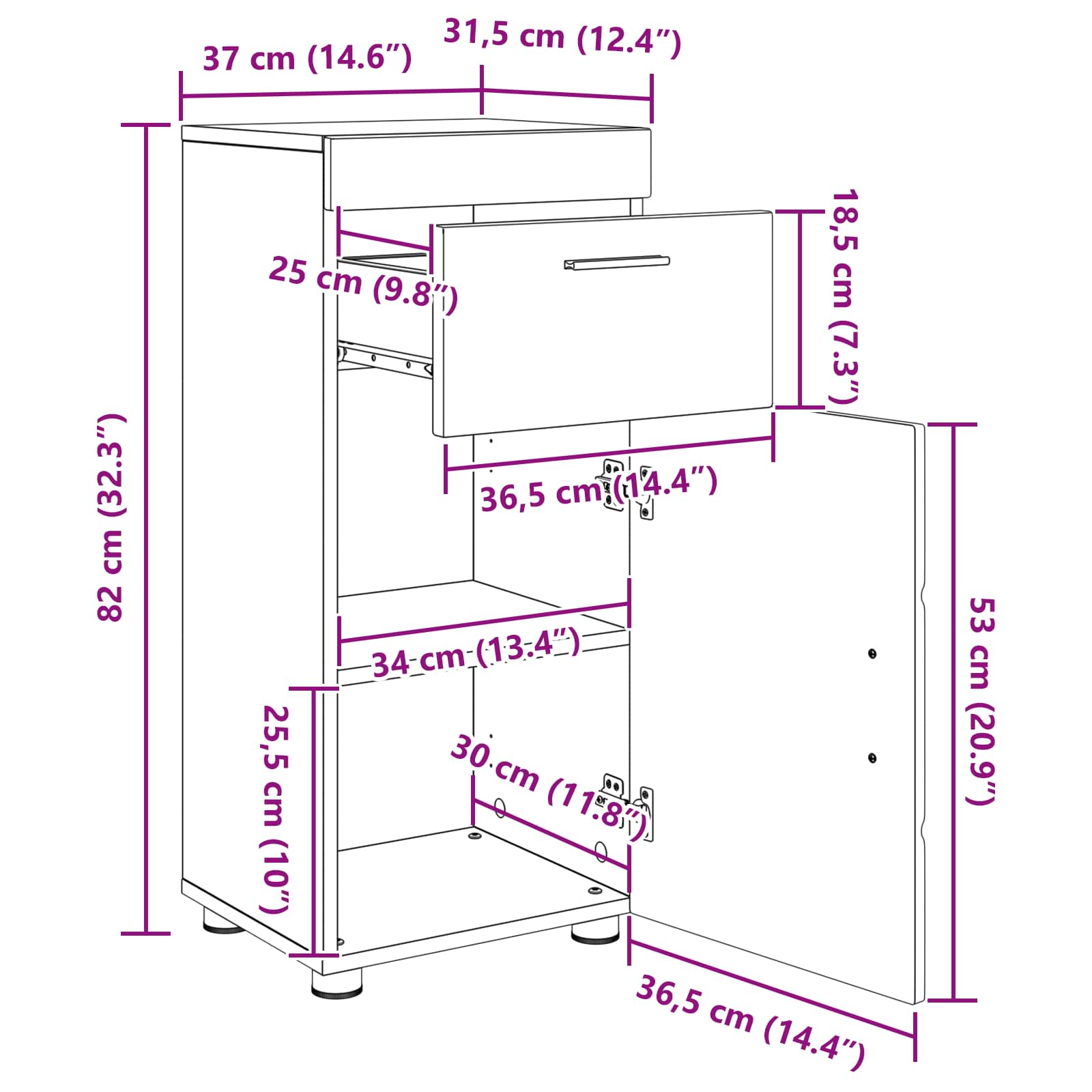 Badezimmerschrank-Set TULUM Sonoma-Eiche 37 x 31,5 x 82 cm