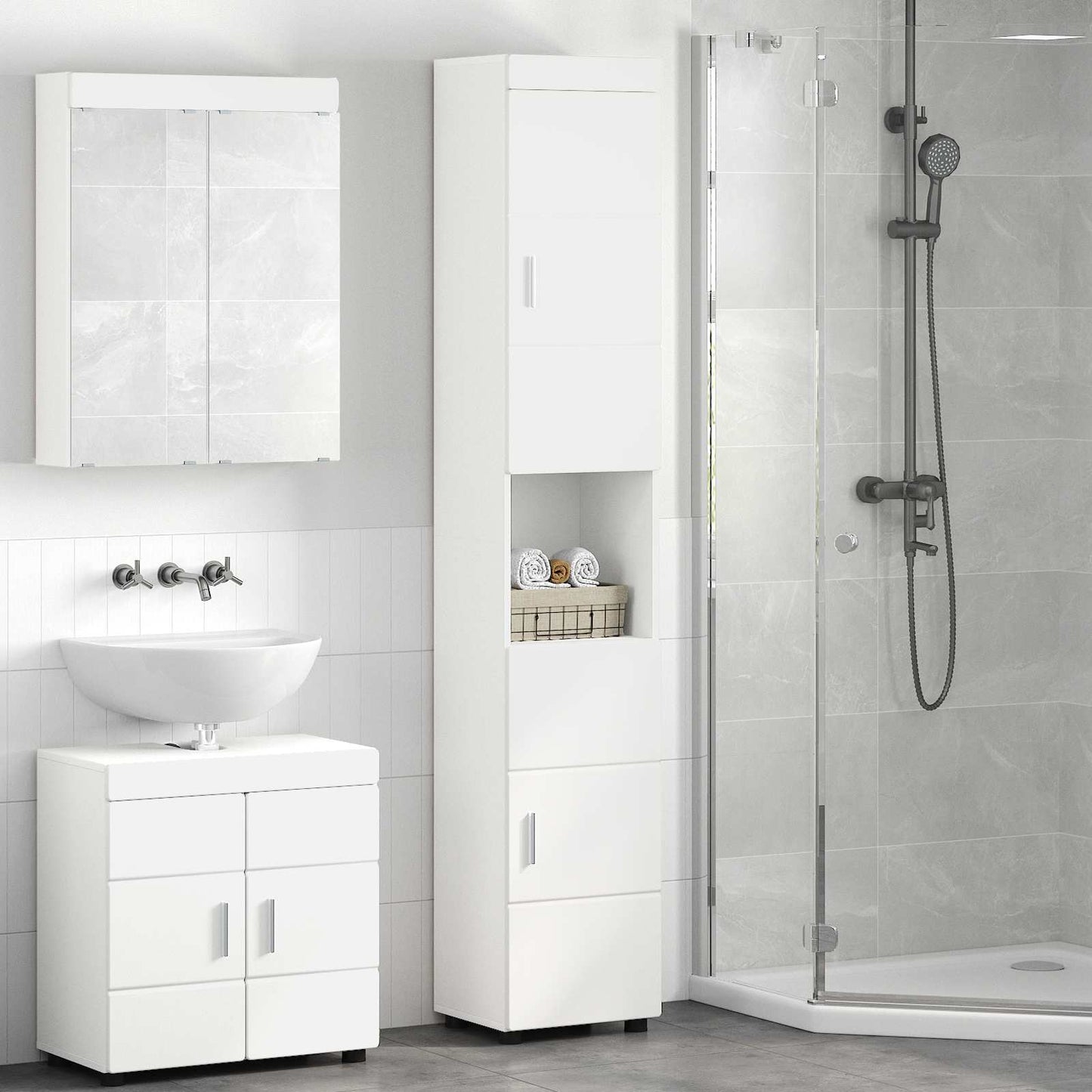 Badezimmerschrank-Set TULUM Weiß 37 x 31,5 x 203 cm