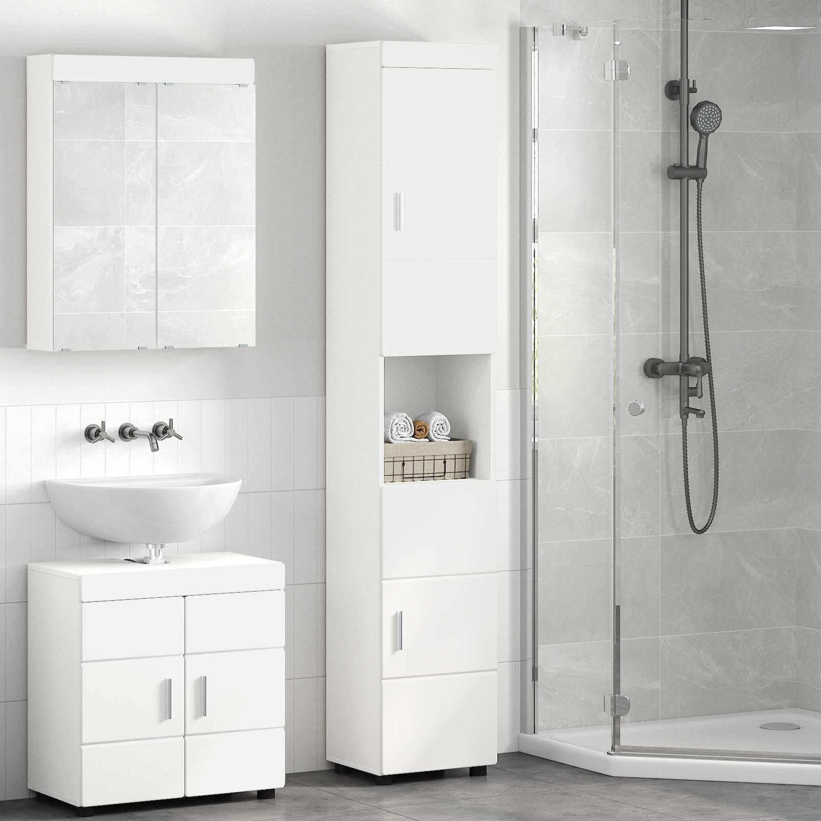 Badezimmerschrank-Set TULUM Weiß 37 x 31,5 x 203 cm