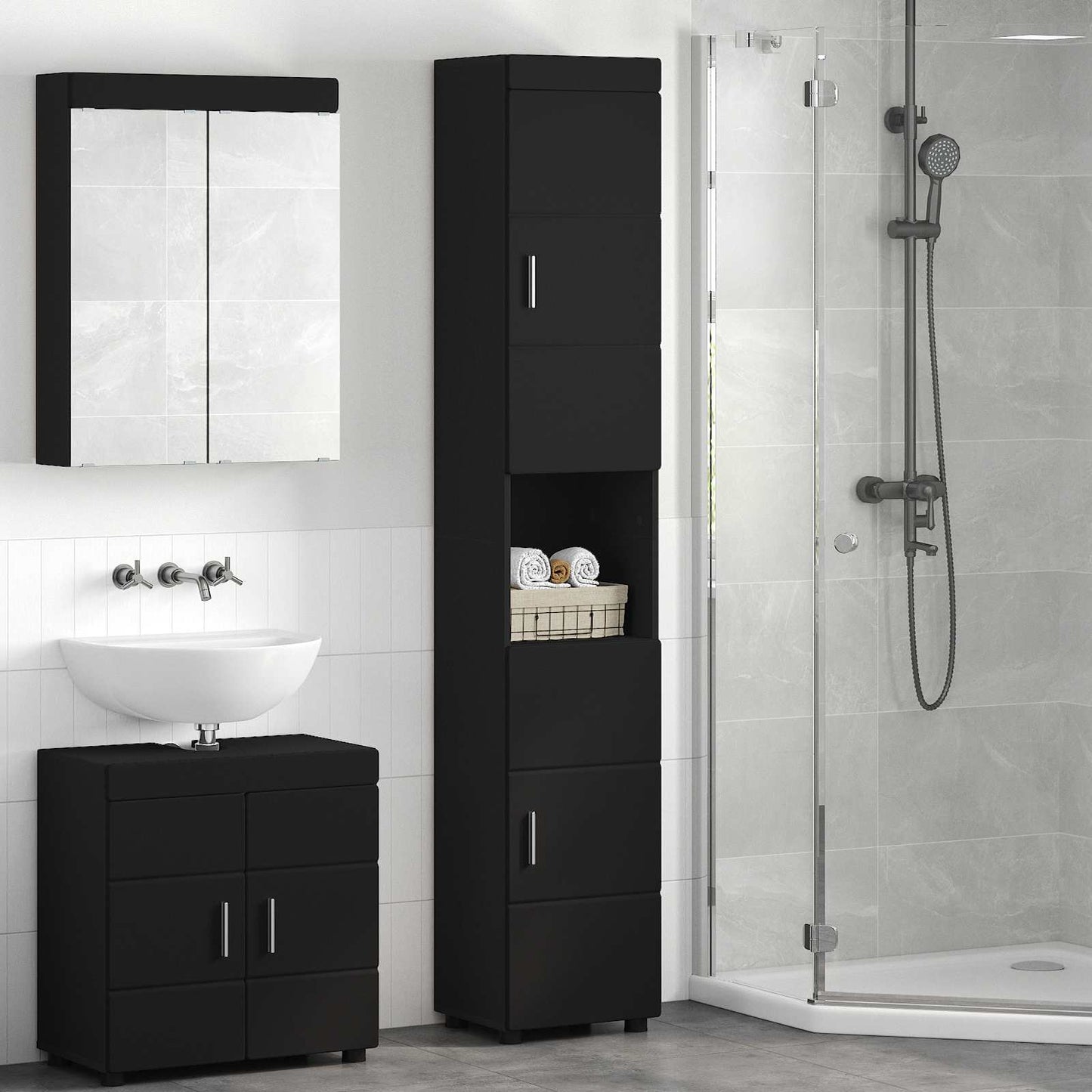 Badezimmerschrank-Set TULUM Schwarz 37 x 31,5 x 203 cm