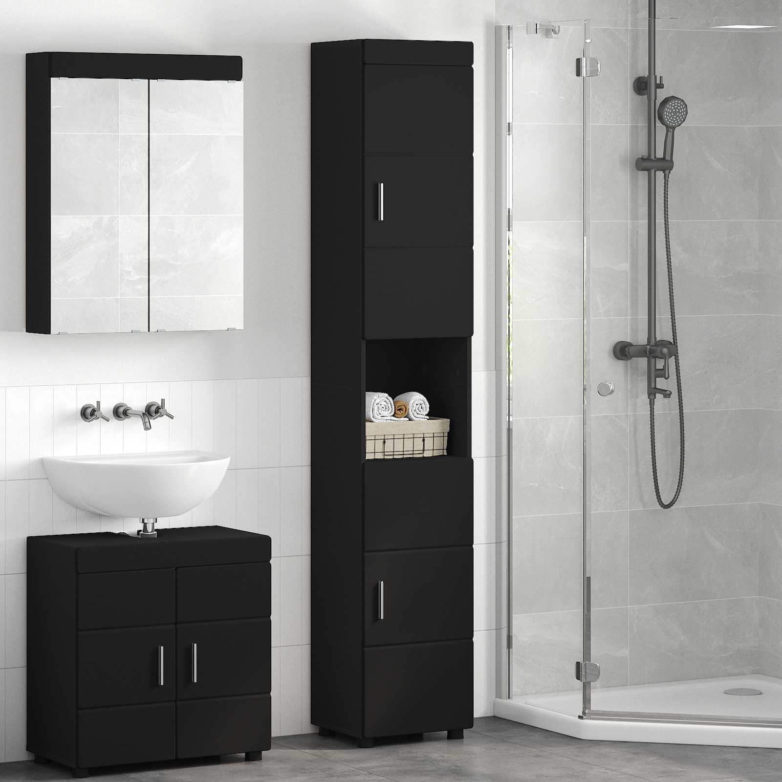 Badezimmerschrank-Set TULUM Schwarz 37 x 31,5 x 203 cm