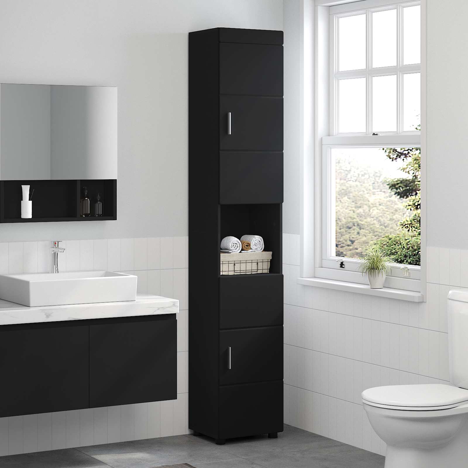 Badezimmerschrank-Set TULUM Schwarz 37 x 31,5 x 203 cm
