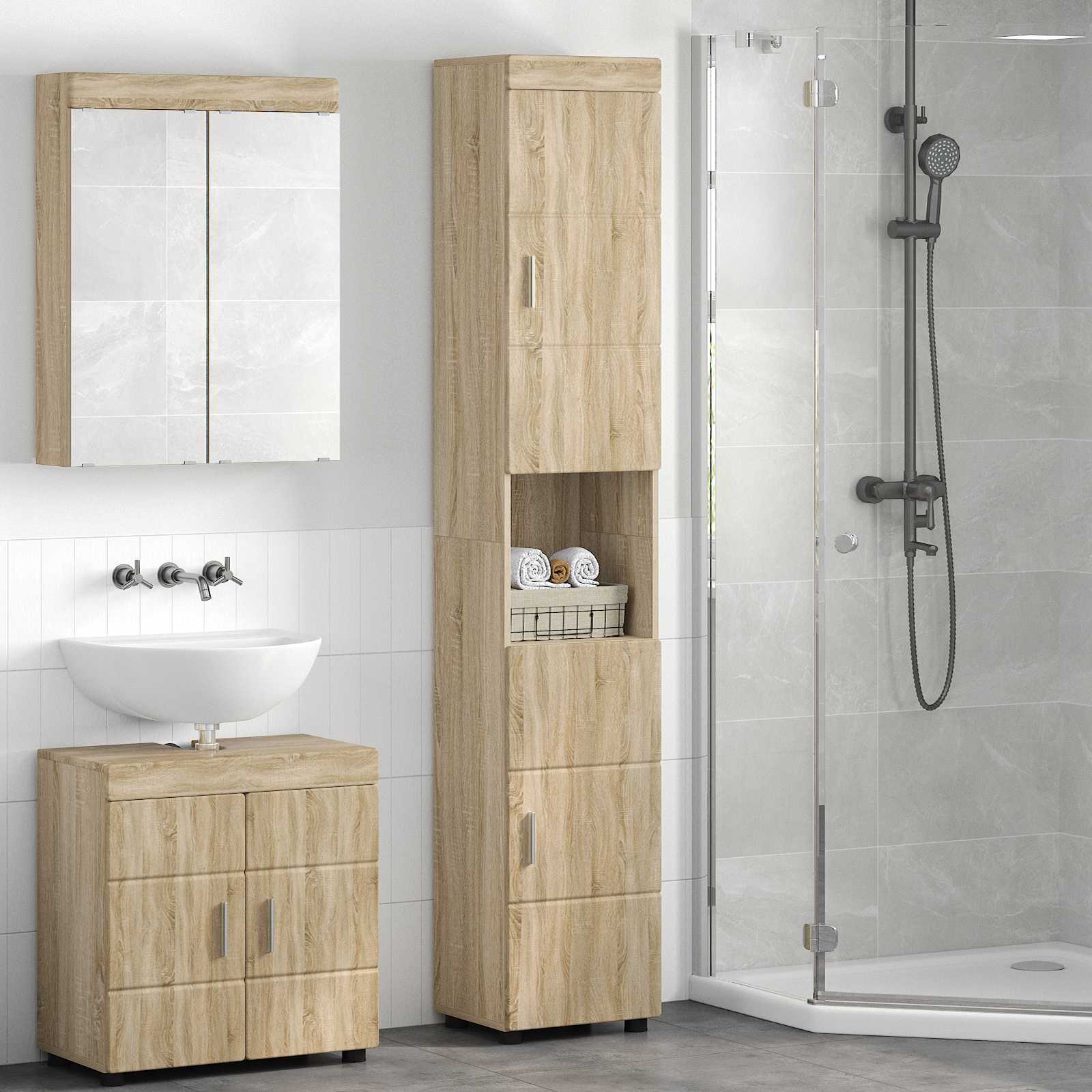 Badezimmerschrank-Set TULUM Sonoma-Eiche 37 x 31,5 x 203 cm