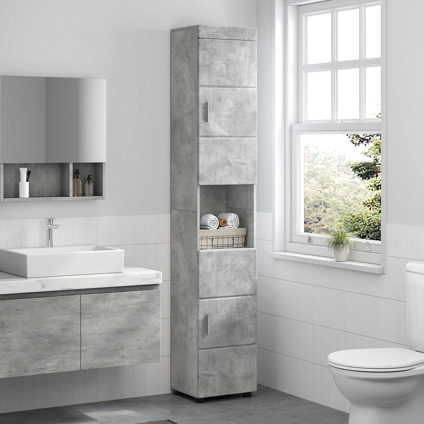 Badezimmerschrank-Set TULUM Beton Grau 37 x 31,5 x 203 cm
