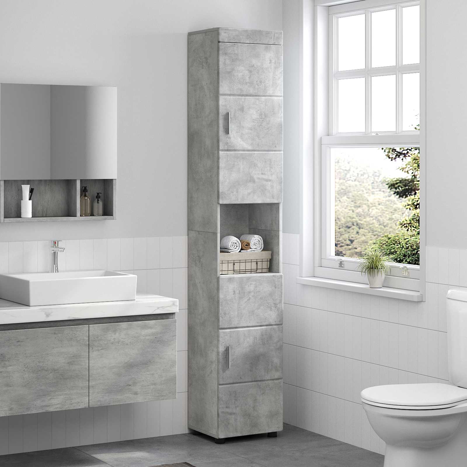 Badezimmerschrank-Set TULUM Beton Grau 37 x 31,5 x 203 cm