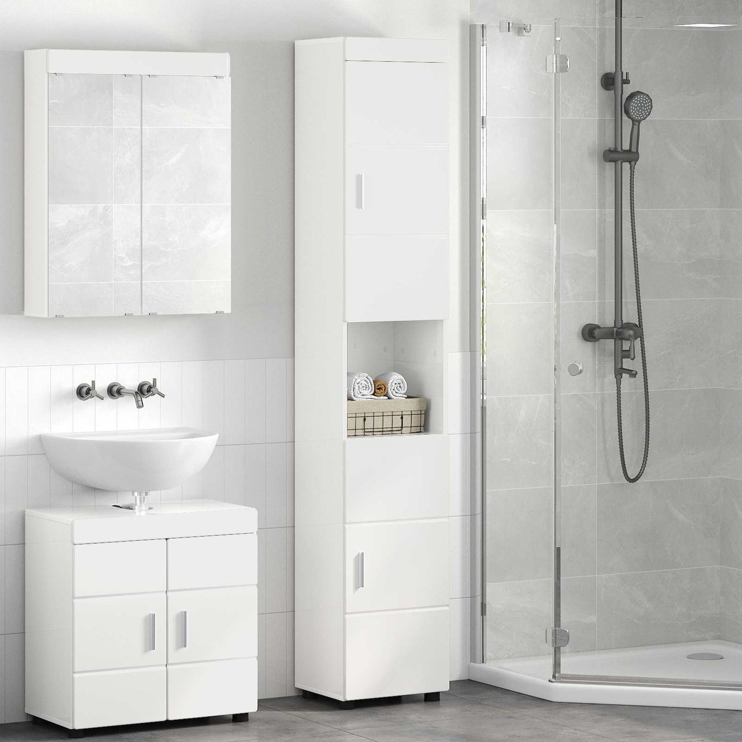 Badezimmerschrank-Set TULUM Hochglanz Weiß 37 x 31,5 x 203 cm