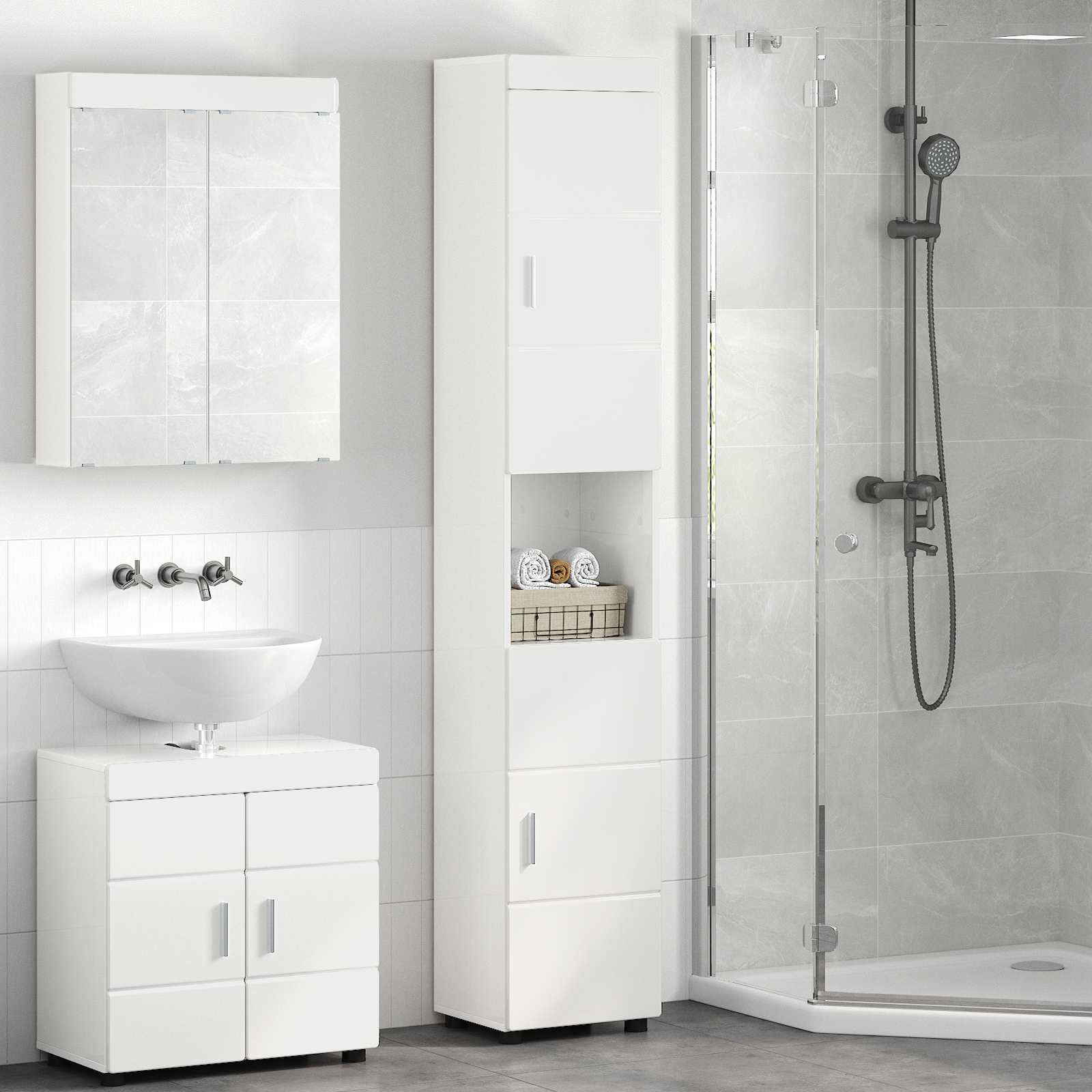 Badezimmerschrank-Set TULUM Hochglanz Weiß 37 x 31,5 x 203 cm