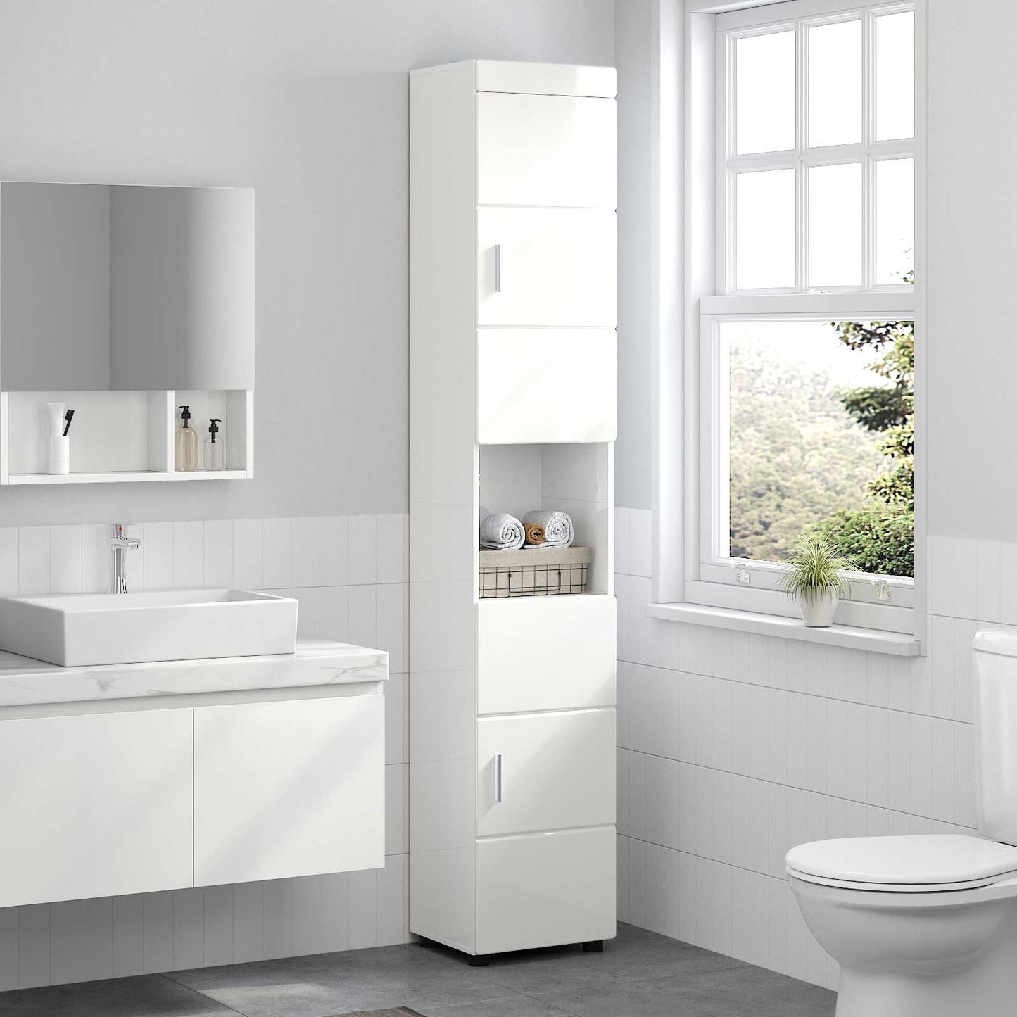 Badezimmerschrank-Set TULUM Hochglanz Weiß 37 x 31,5 x 203 cm