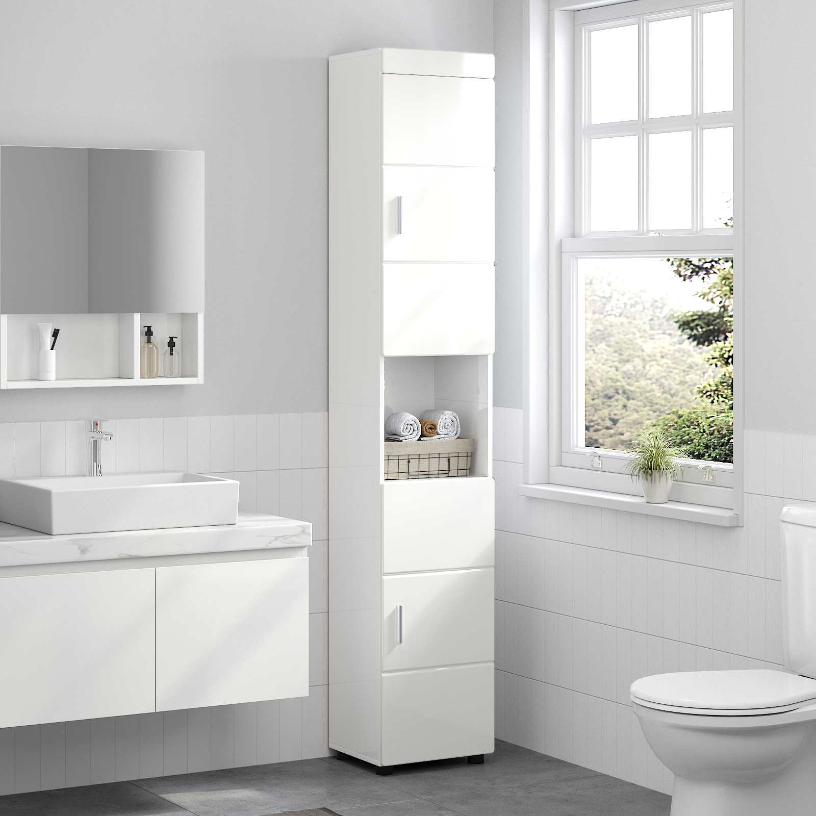 Badezimmerschrank-Set TULUM Hochglanz Weiß 37 x 31,5 x 203 cm