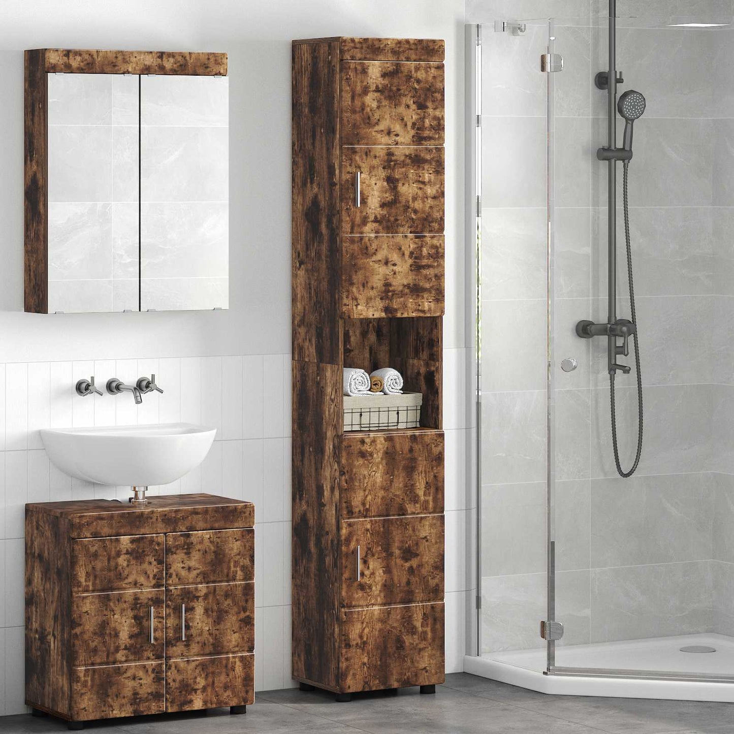 Badezimmerschrank-Set TULUM Geräucherte Eiche