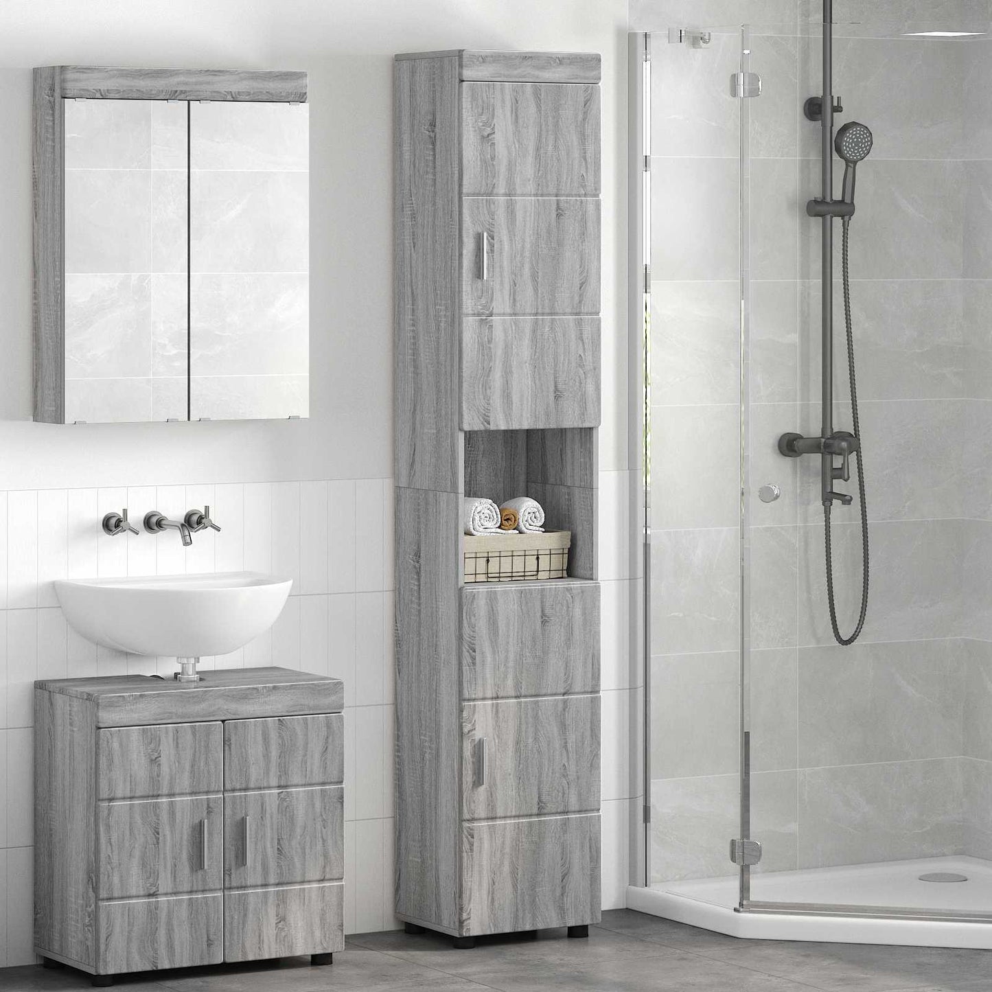 Badezimmerschrank-Set TULUM Graues Sonoma 37 x 31,5 x 203 cm