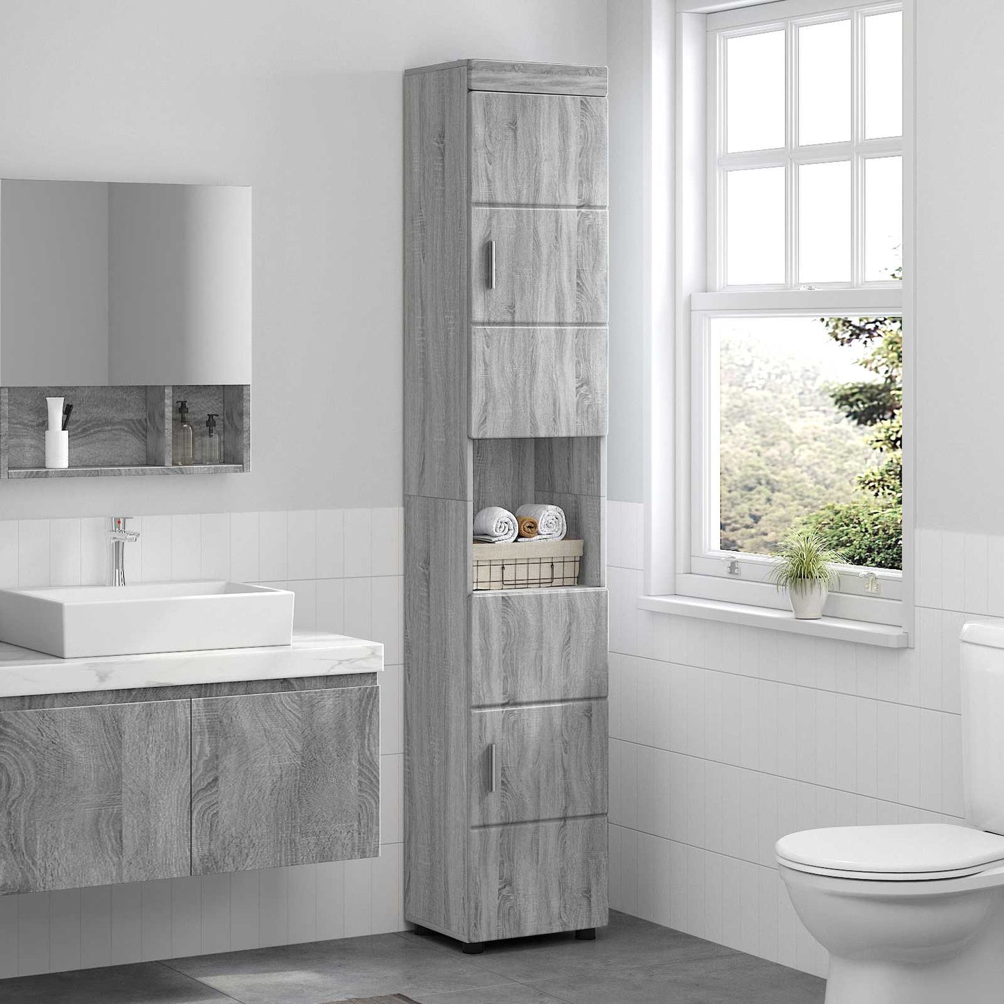 Badezimmerschrank-Set TULUM Graues Sonoma 37 x 31,5 x 203 cm
