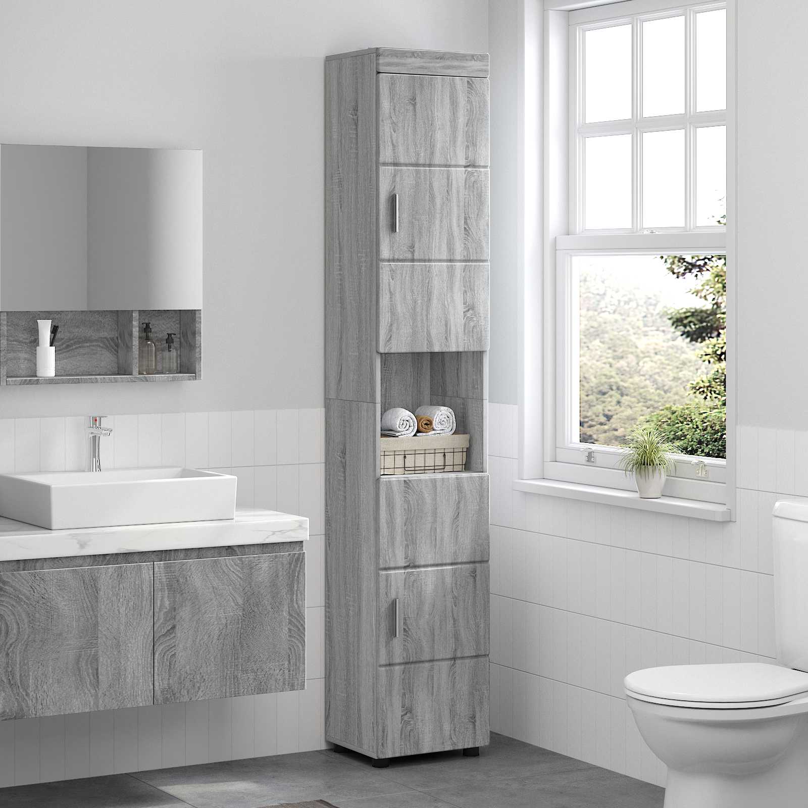 Badezimmerschrank-Set TULUM Graues Sonoma 37 x 31,5 x 203 cm