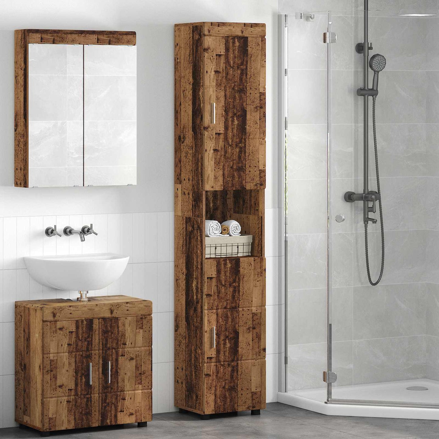 Badezimmerschrank-Set TULUM Altholz 37 x 31,5 x 203 cm
