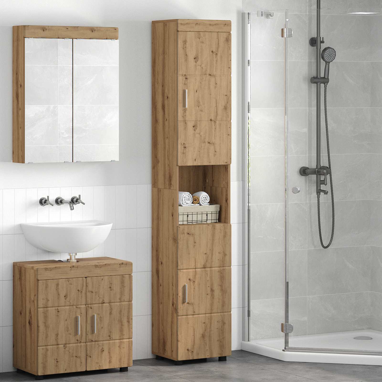 Badezimmerschrank-Set TULUM Artisan-Eiche 37 x 31,5 x 203 cm