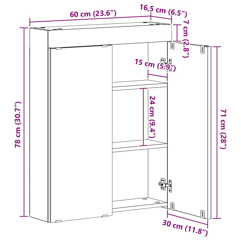 Badezimmerspiegelschrank TULUM Beton Grau 60 x 16,5 x 78 cm