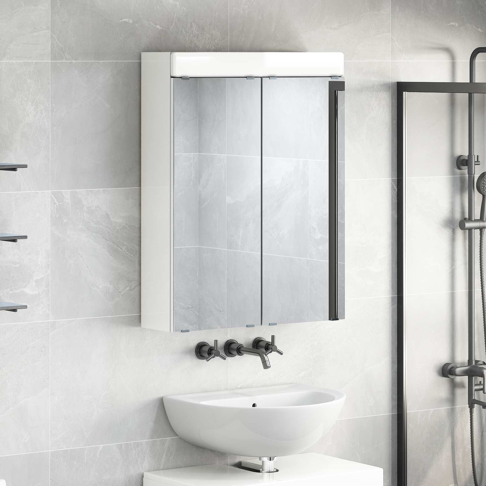 Badezimmerspiegelschrank TULUM Hochglanz Weiß 60 x 16,5 x 78 cm