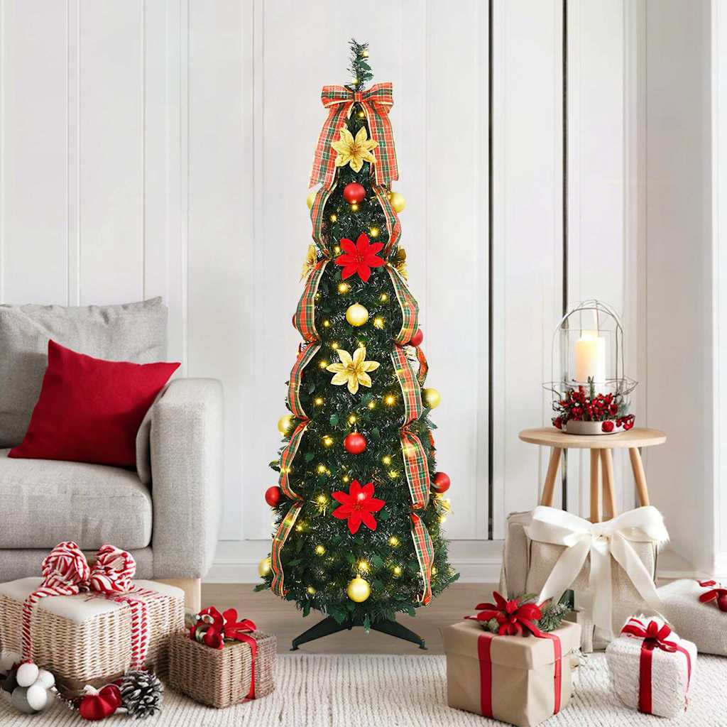 Künstlicher Weihnachtsbaum mit 100 LEDs Grün 155 cm PVC