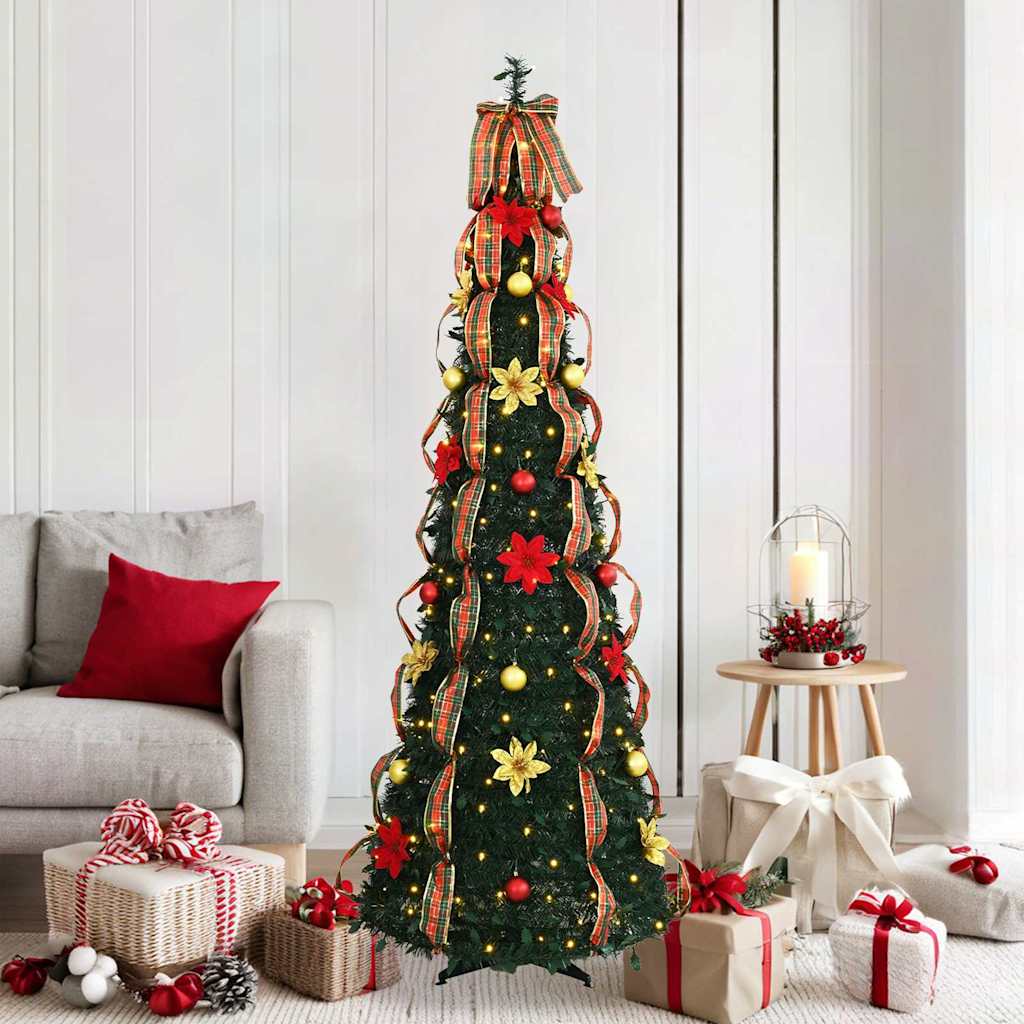 Künstlicher Weihnachtsbaum mit 150 LEDs Grün 185 cm PVC