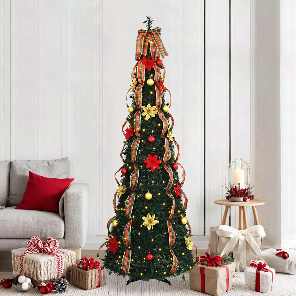 Künstlicher Weihnachtsbaum mit 200 LEDs Grün 215 cm PVC