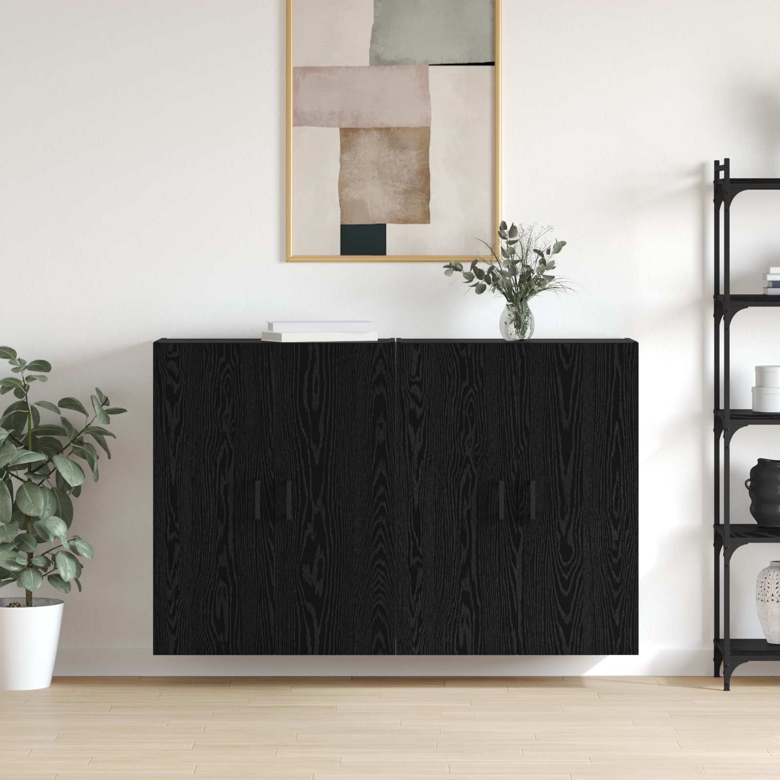 Wandschrank 2 stk. Schwarz Eichen-Optik 69,5 x 34 x 90 cm