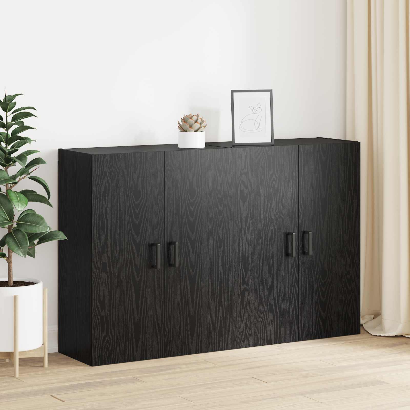 Wandschrank 2 stk. Schwarz Eichen-Optik 69,5 x 34 x 90 cm