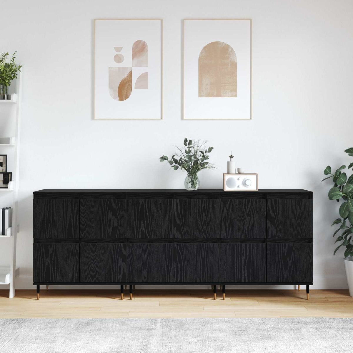 Aufbewahrungsschrank 3 stk. Schwarz Eichen-Optik