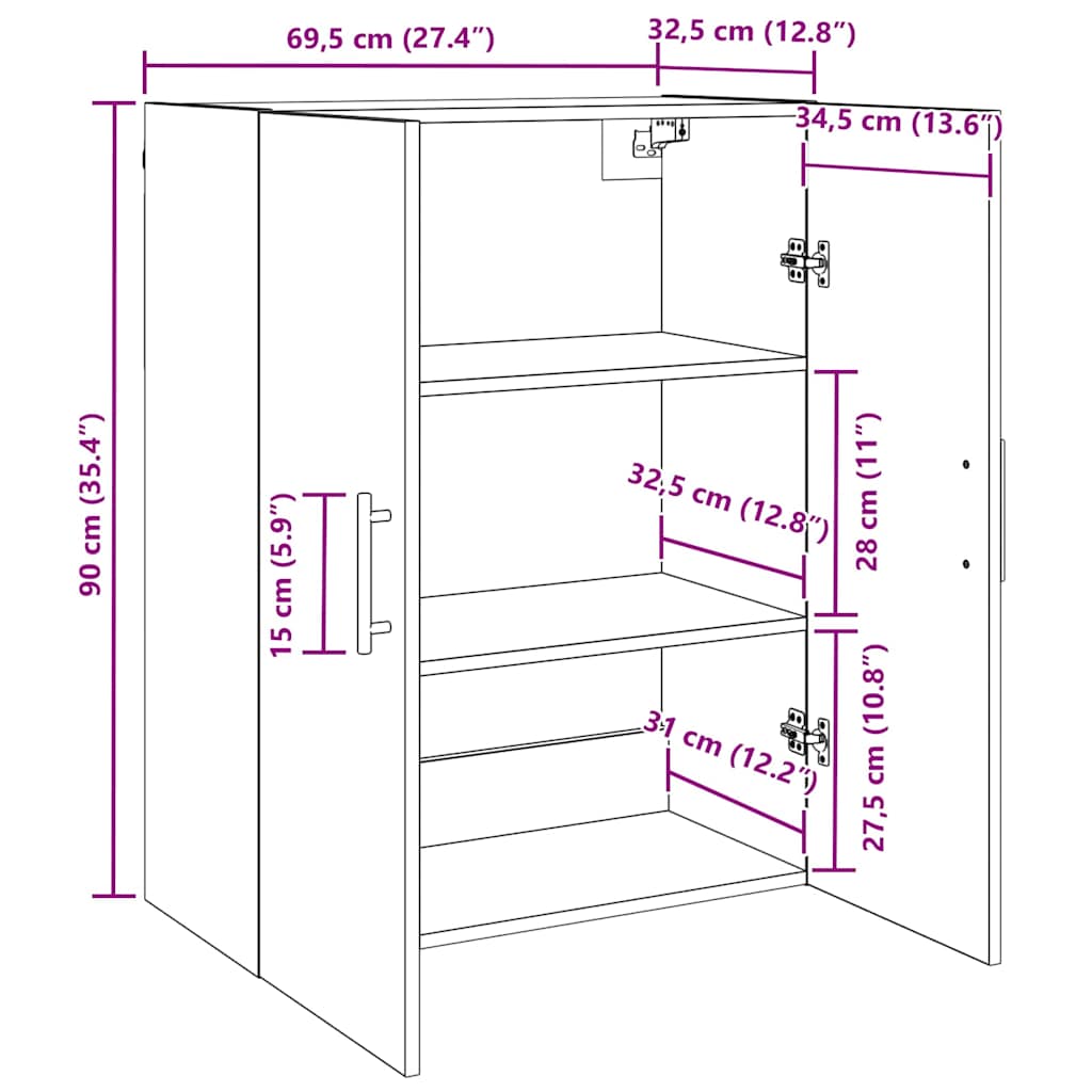 Wandschrank 2 stk. Altholz 69,5 x 34 x 90 cm Holzwerkstoff